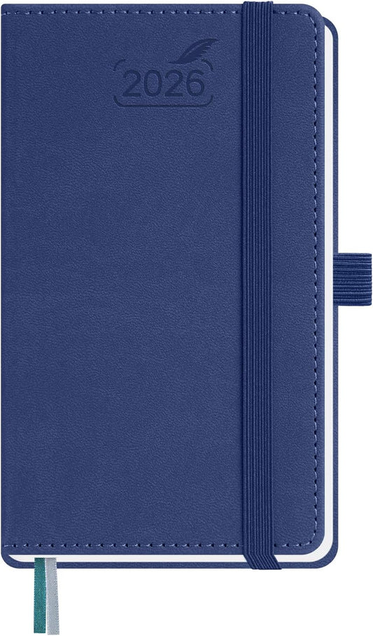 BEZEND Pocket Calendar 2026 Weekly and Monthly (3.5" x 6") Small Daily Planner for Purse (Jan-Dec) with Notes & Expenses, Inner Pocket, Pen Holder, Vegan Leather Hardcover - Blueberry