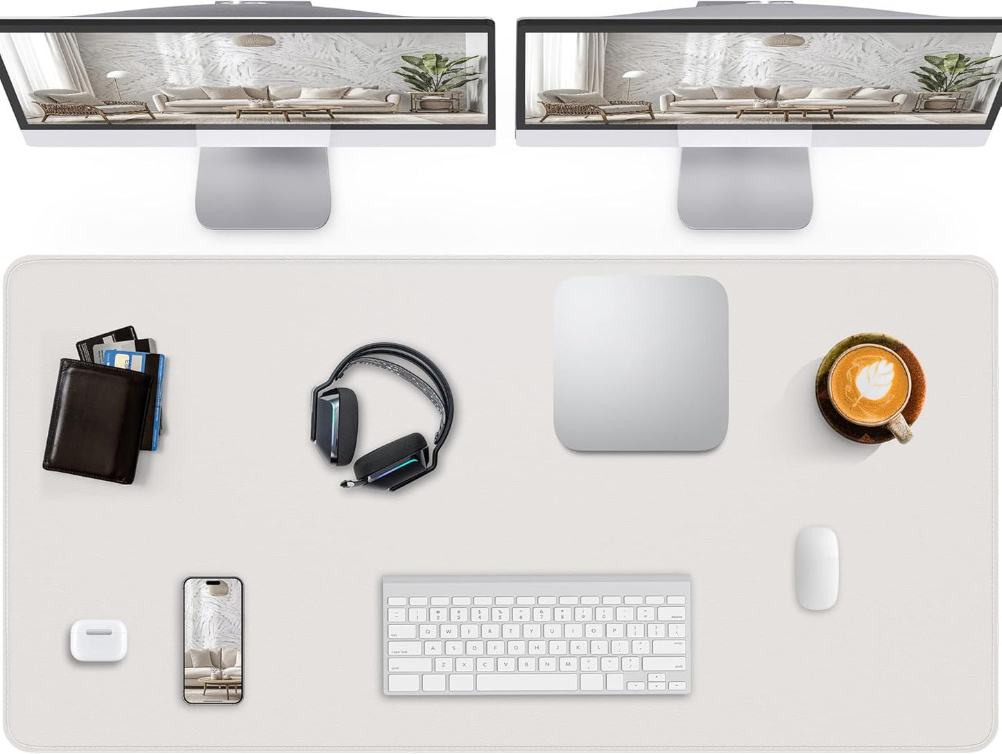 Extra Large Desk Pad Mat - Waterproof Mouse Pad & Desk Protector, Non-Slip XXL PU Leather Gaming Mat for Keyboard/Mouse, Stitched Edge with Ergonomic Support, 55"x17" (White)