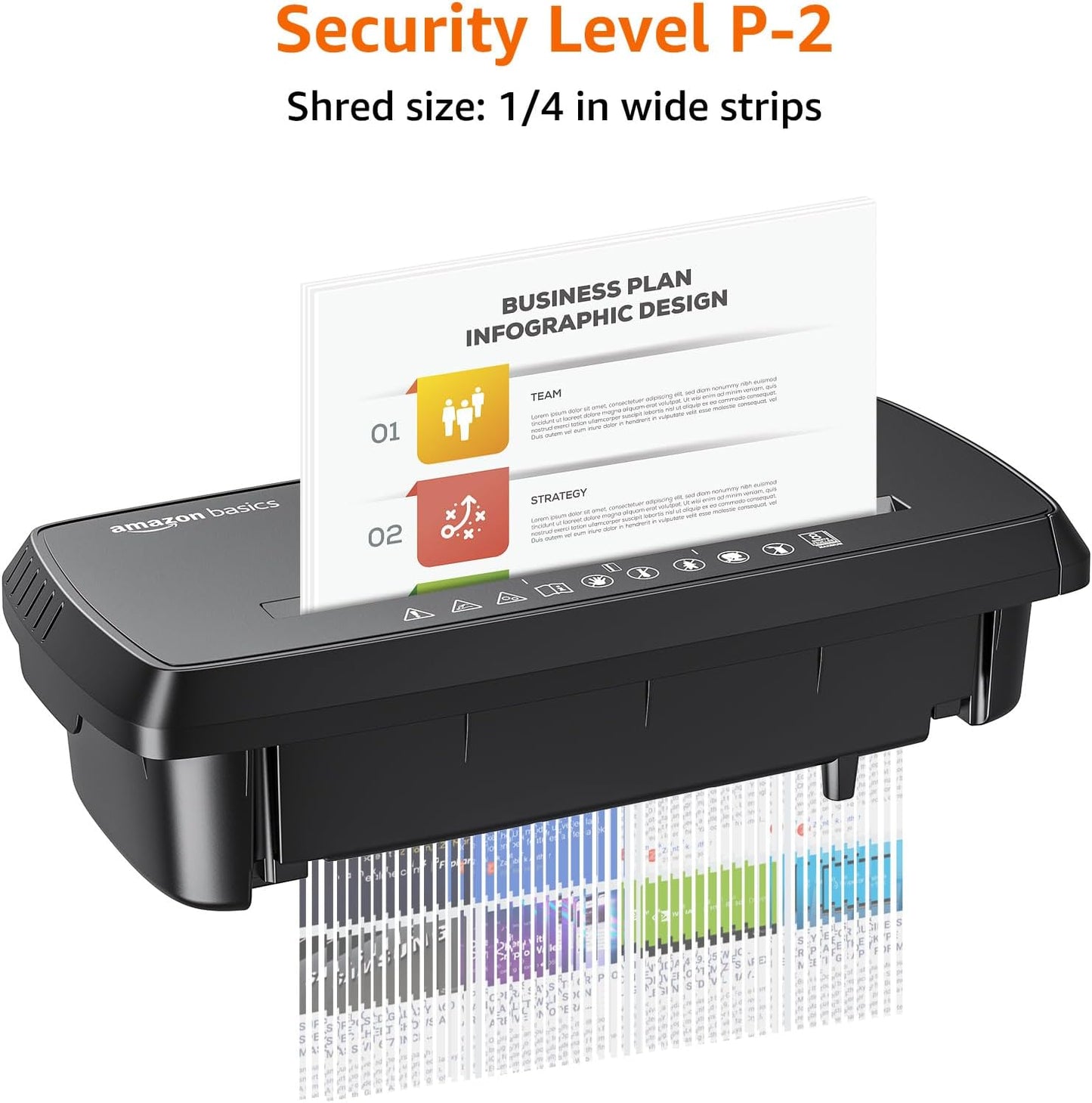 Amazon Basics 8-Sheet Strip Cut Paper, CD, and Credit Card Shredder with Auto-Off Compact, Portable Design, No Basket, Extendable Arm, Black