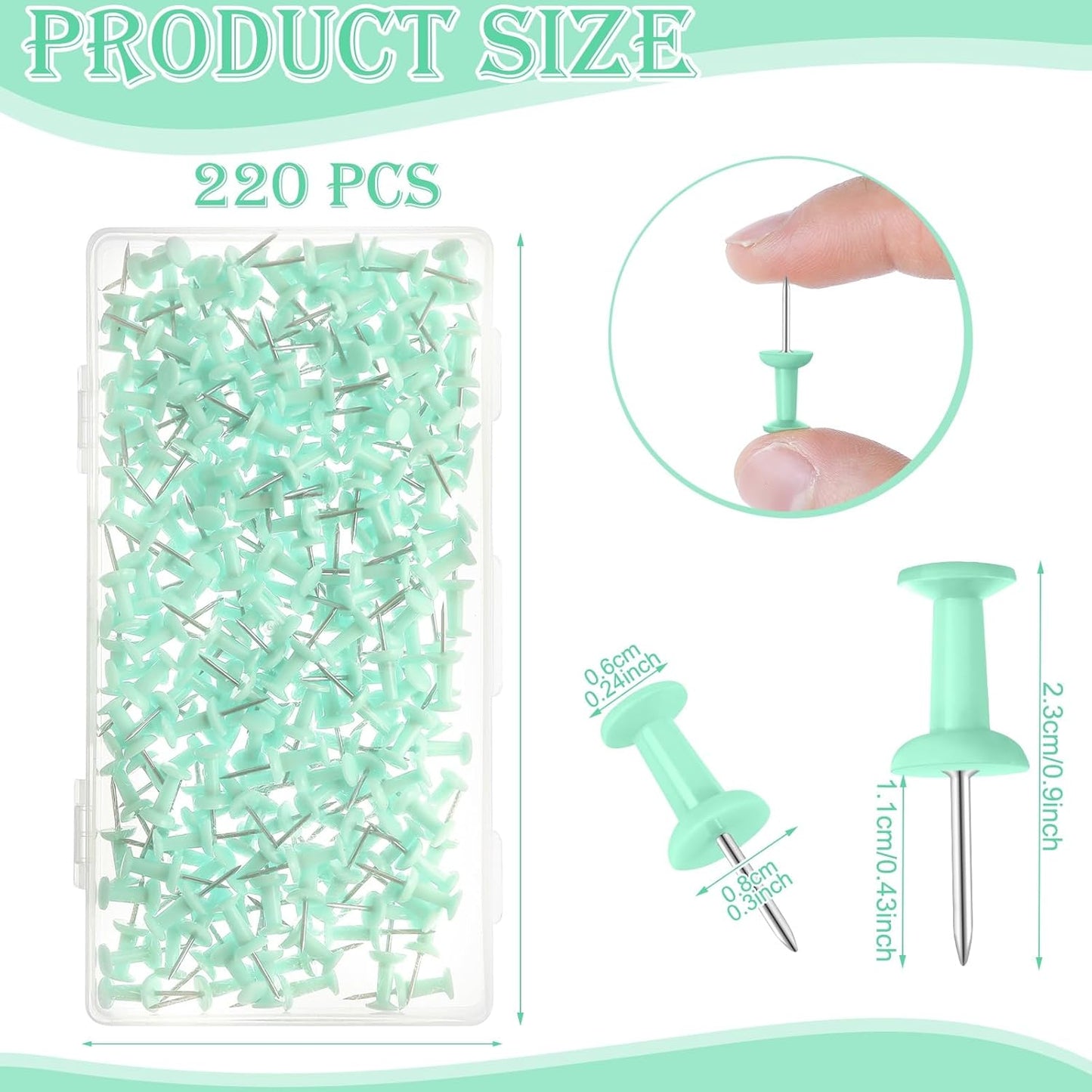 220 Count Green Push Pins, Standard Plastic Head Steel Point Thumb Tacks Decorative Push Pins for Cork Board Wall Hanging
