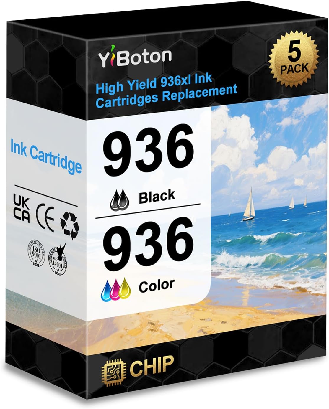 936e 936XL 936 with New Chip Ink Cartridges Replacement for 936 936e 936XL Ink Cartridges Combo Pack Works Compatible with OfficeJet 9120 OfficeJet Pro 9110 9120 9130 Printers (5-Pack)