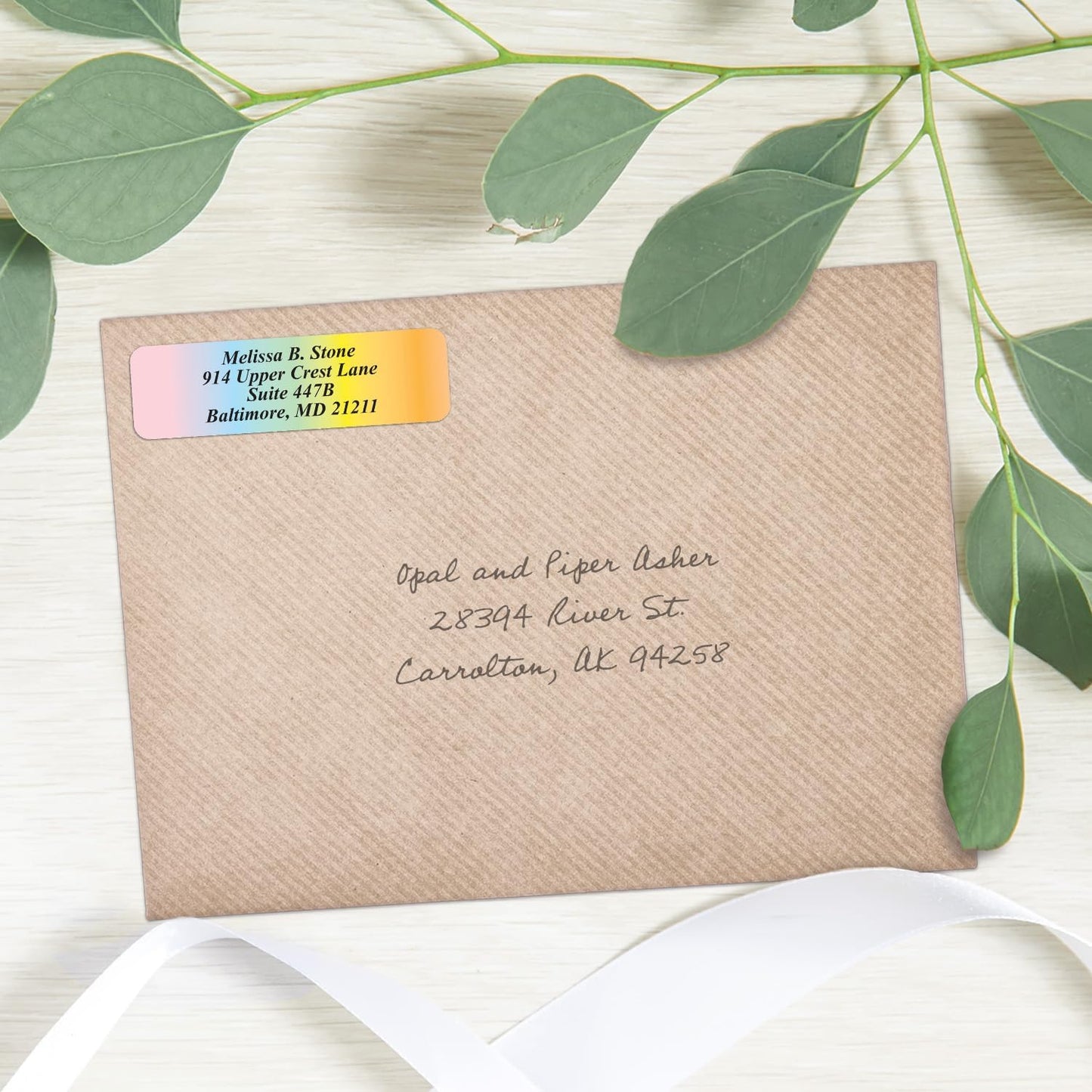 Cascading Rainbow Personalized Return Address Labels Without Dispenser - Roll of 250 Custom Stickers