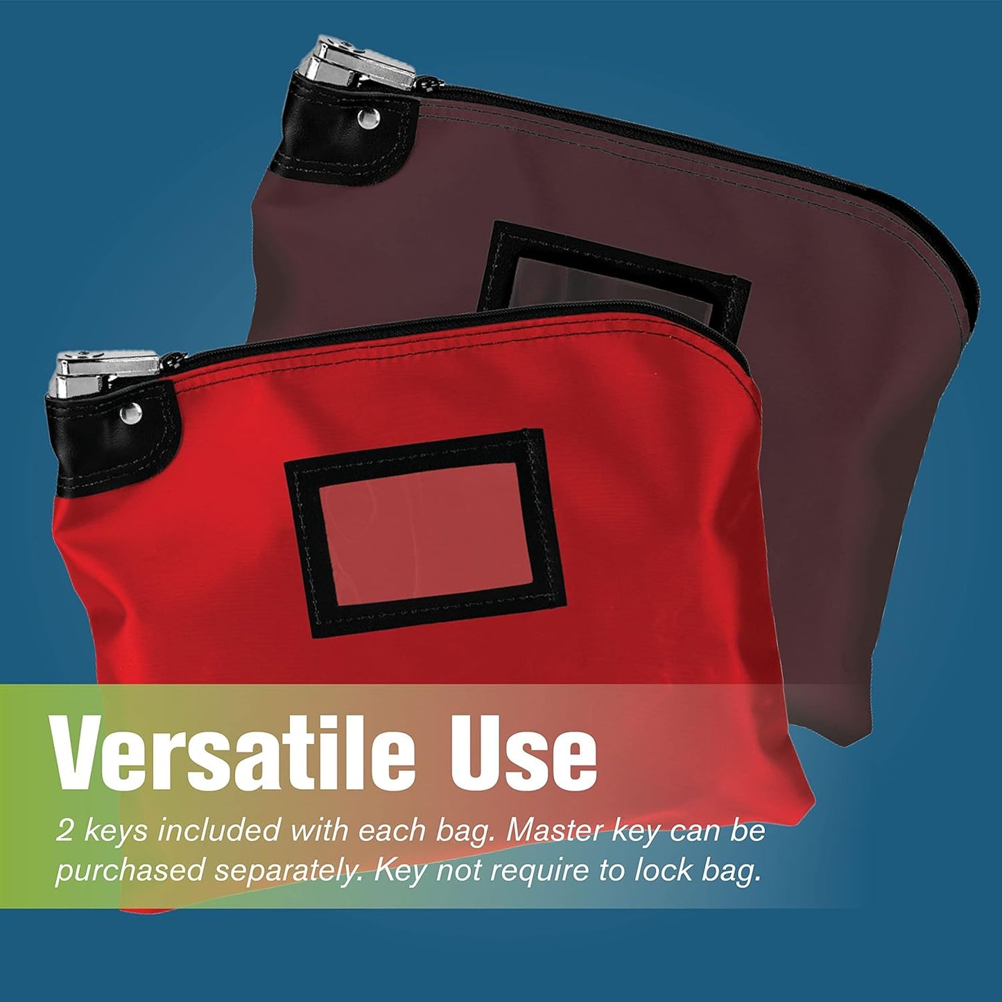 BankSupplies Laminated Nylon Locking Deposit Bag | Red | 15W x 11H | 2 Keys Included for Each Bag | HIPAA | Puncture Resistant Laminated Nylon | Double Stitched Seams