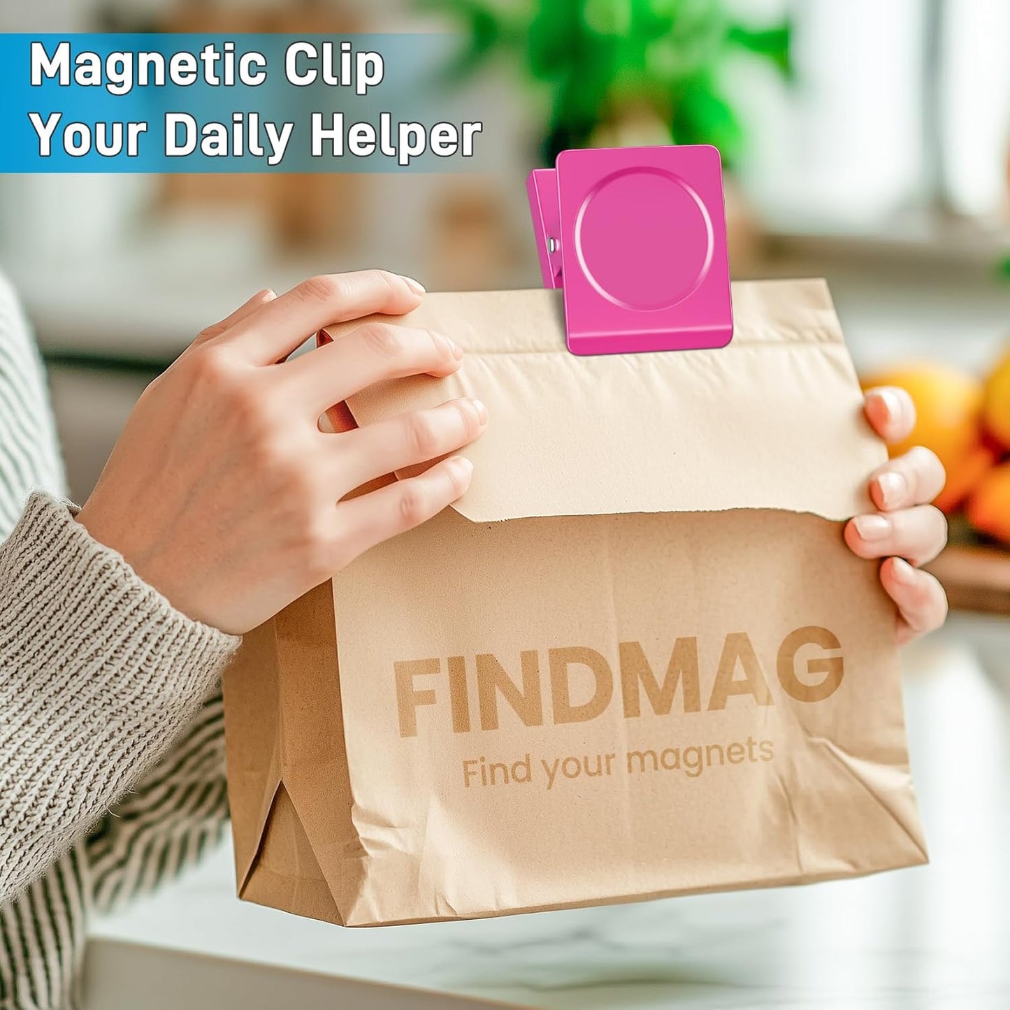 FINDMAG Pink Magnetic Clips, 2.2inch Heavy Duty, Strong Magnet Clips for Fridge, Whiteboard, Classroom, Office (Pack of 4)
