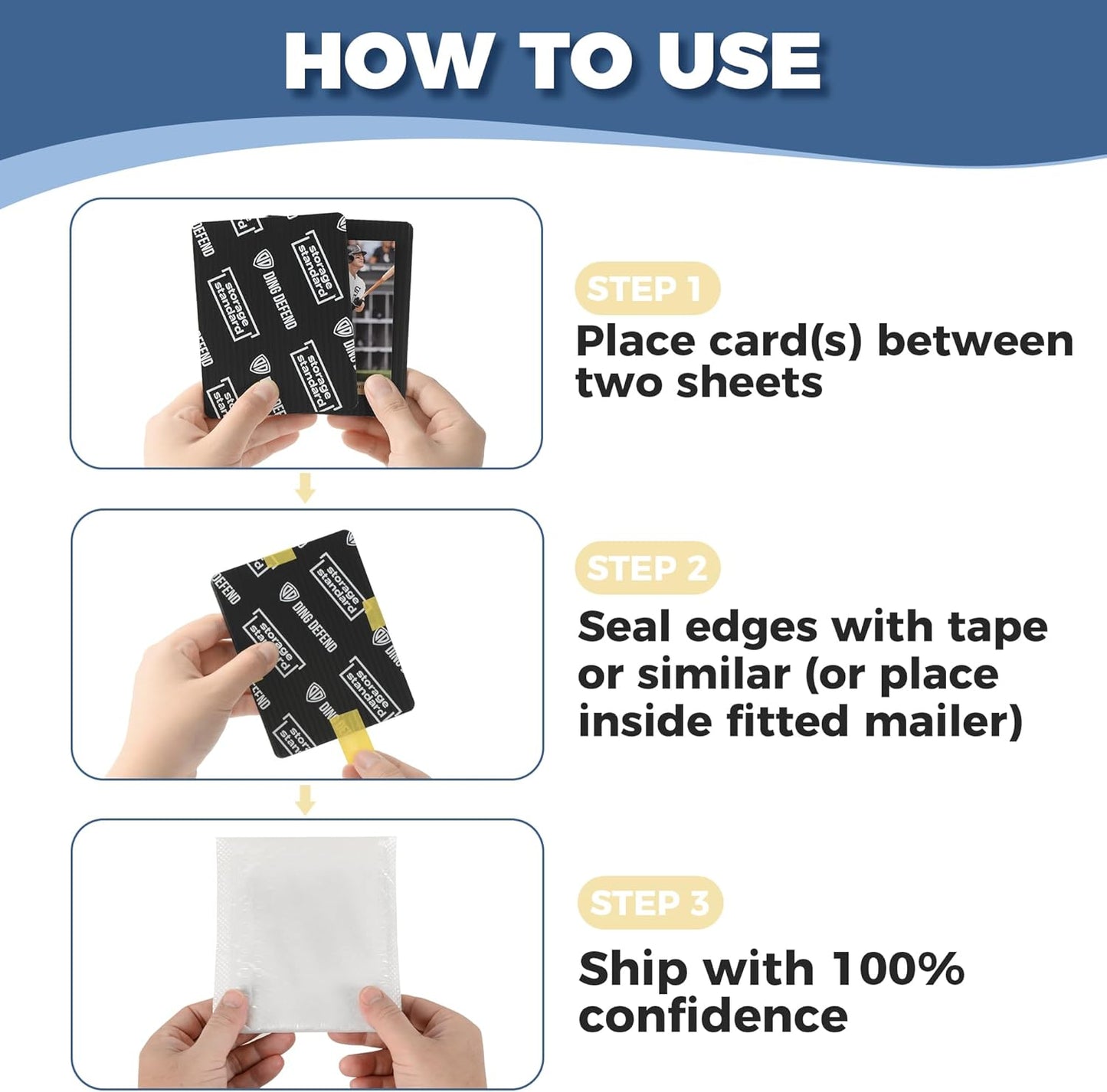 Ding Defend 510-Pack Trading Card Protector Shipping - 3.5 x 4.5 Inch Black Hobby Card Shipping Supplies w/Rounded Corners, Lightweight & Reusable for Raw Top Loaders, Semi-Rigids, Team Bags