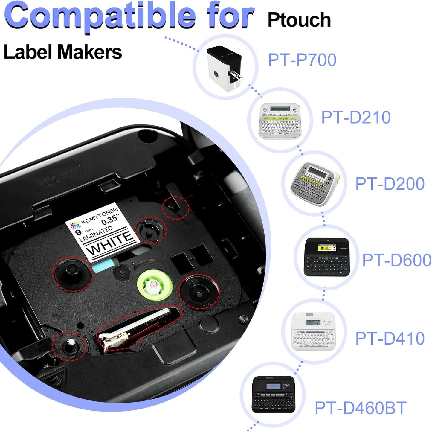 2 Pack Compatible for Ptouch Label Maker Tape 9mm 0.35 Laminated White TZe TZe TZ Tape TZe-221 TZe221 TZ221 for PT-1290SBVP PT-1300 PT-1500PC PT-1600 PT-1700 PT-1750 PT-1750SC