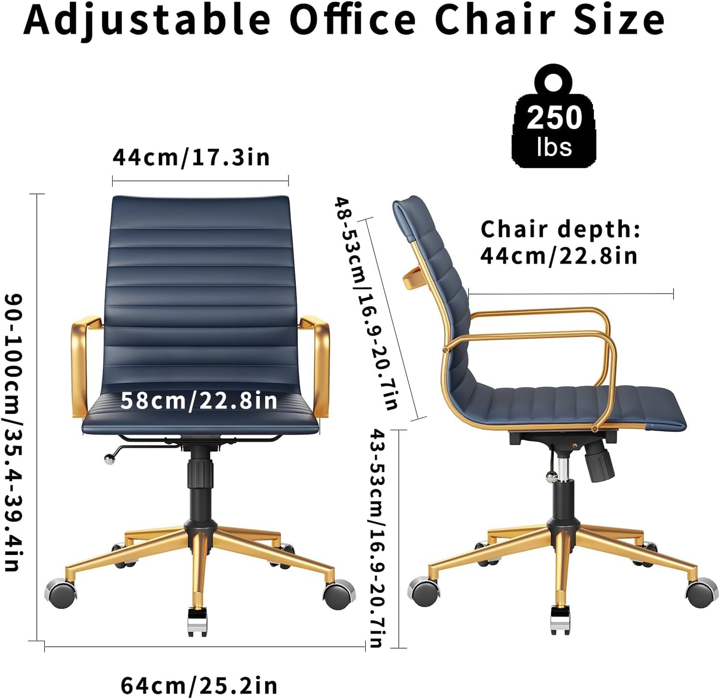 Chair, Desk Computer Chair ，with Armrests ，Ergonomic Office Chair for Home and Office, 17.32 x 22.83 x 35.43 inches, Multiple Colors (Gold Navy)