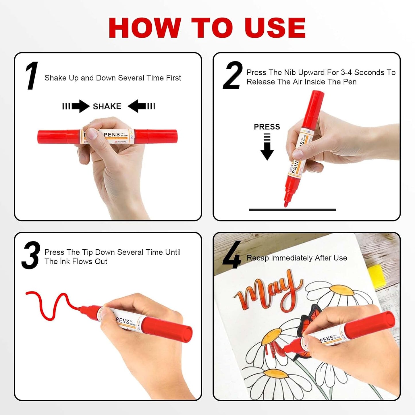 Betem 9 Colors Dual Tip Oil Based Paint Markers Acrylic Paint Pens(0.7mm & 3mm),Permanent,Waterproof,Quick Dry,for Rock Painting,Wood,Plastic,Metal,Canvas,Glass,DIY Crafts,Art Supplies