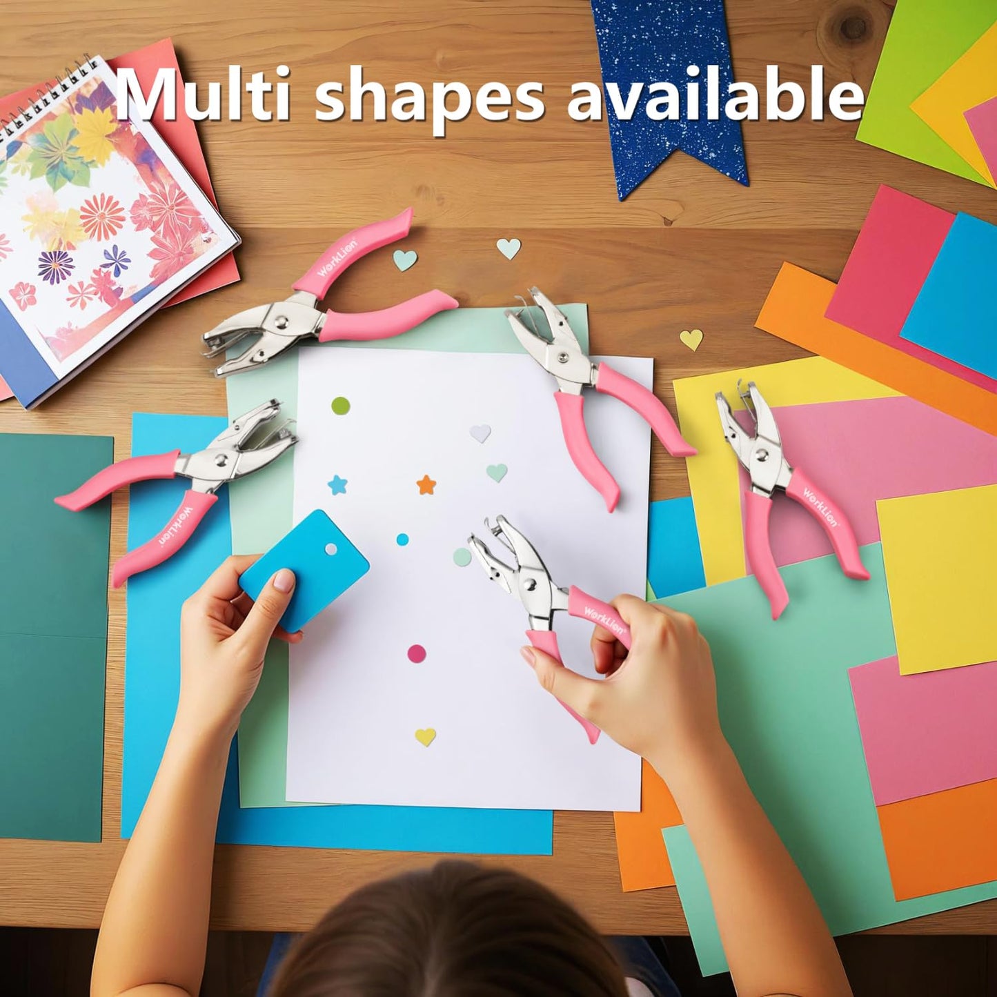 5pc Mini Shaped Hole Punch:Worklion Hand Paper Puncher Easy to Get Star Hole Punch,Heart Hole Punch,Round Hole Puncher(1/4", 1/8", 1/16") on Paper Crafts,Cards for Kids or DIY Crafters