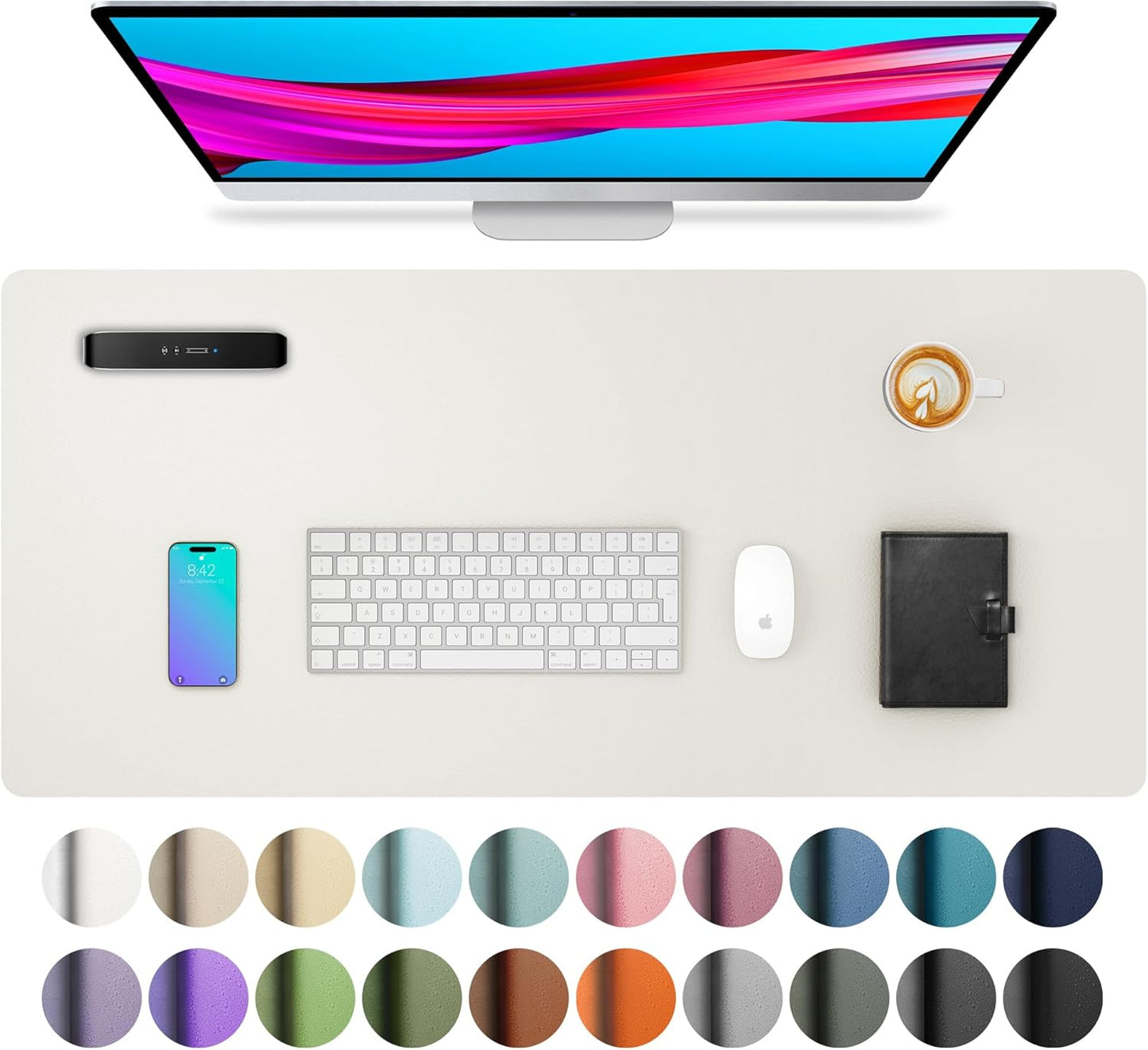 Aothia Leather Desk Pad Protector, Mouse Pad, Office Desk Mat, Non-Slip PU Leather Desk Blotter, Laptop Desk Pad, Waterproof Desk Writing Pad for Office and Home (Off-White,31.5" x 15.7")