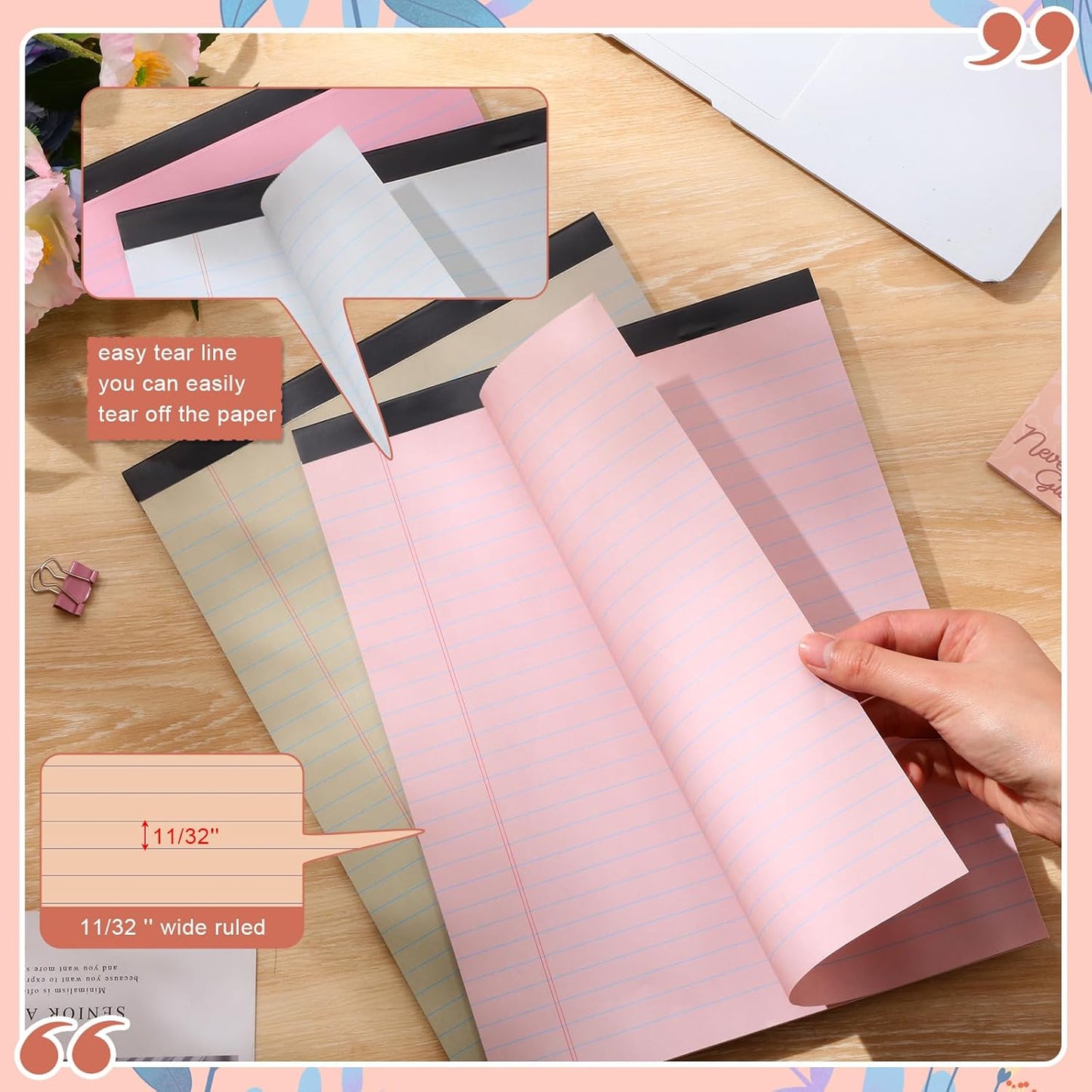 Fuutreo 8 Pcs 8.5'' x 11'' Colored Legal Pad Writing Pads Wide Ruled 50 Sheets Per Notepad Perforated Writing Notepad Office Supplies for School College Office Business (Assorted Colors)