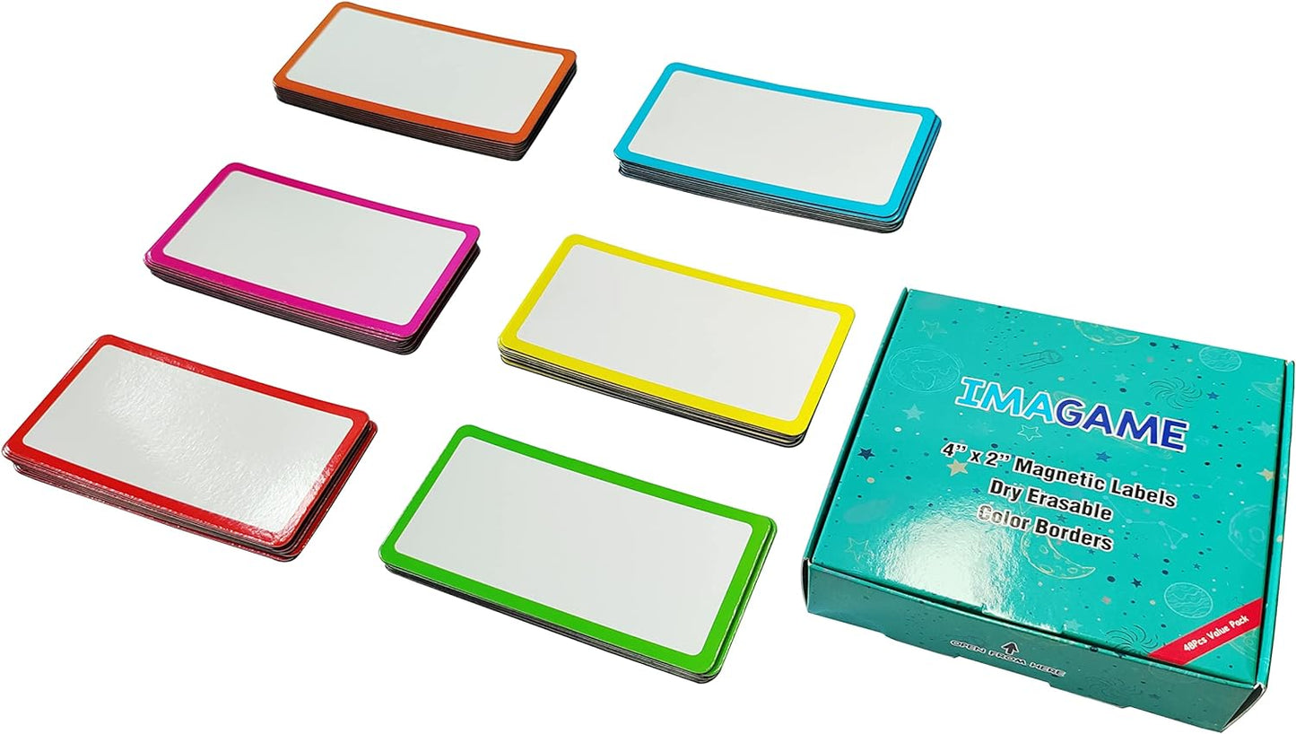 48 Pack Magnetic Dry Erase Labels - Magnetic Blank Cards with Color Borders, Reusable Name Tags - Dry Erase Labels for Home, Office, Classroom - 2 x 4 Inches