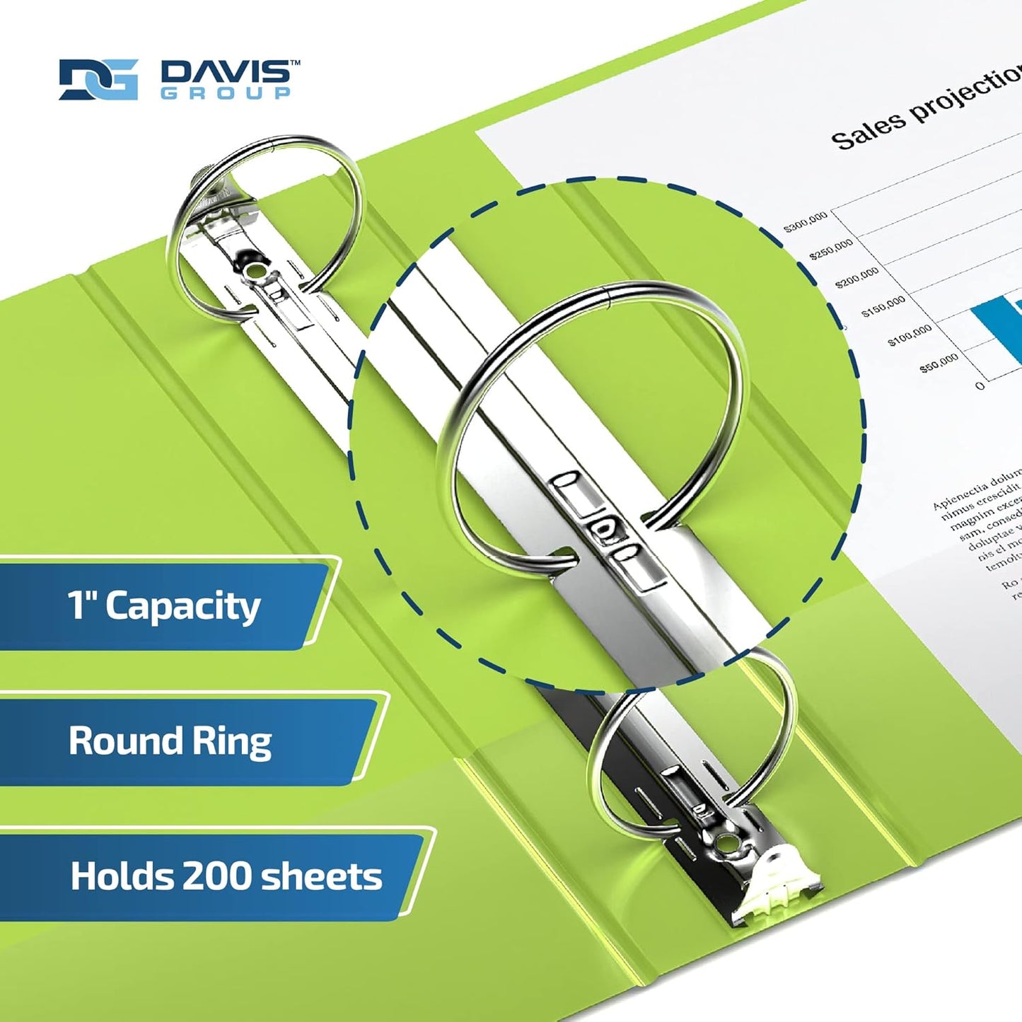 Easyview Premium 3-Ring Binders with Clear-View Covers and Round Rings, Binders for School or Office, 1 Inch, Pack of 6, Lime Green