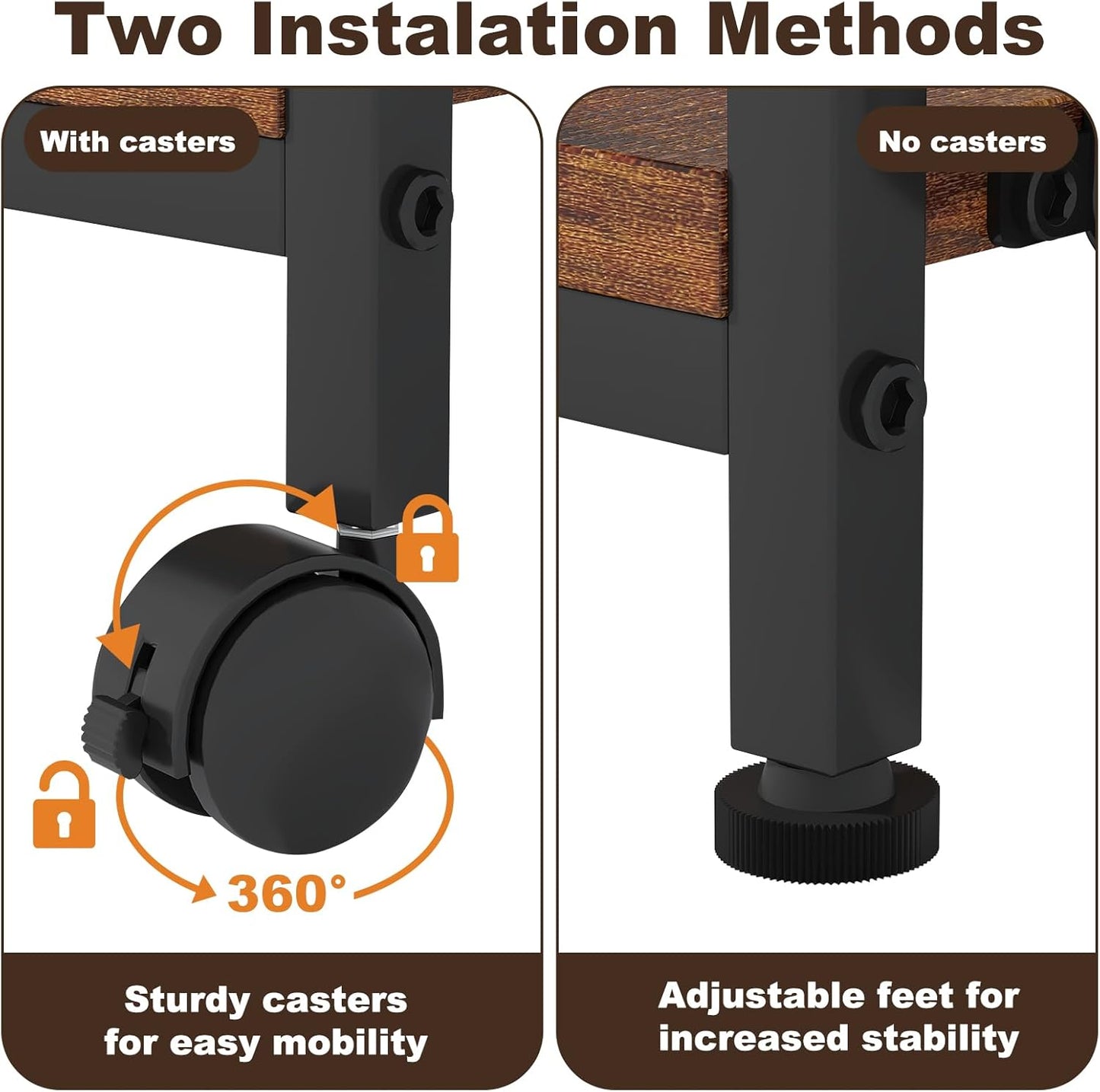 EasyCom 24"x20" Large Printer Stand with Hanging File Holder Organizer, Adjustable Height Shelf with Wheels, Under Desk Table with Storage for Printer Scanner Fax Home Office Use Rustic Brown