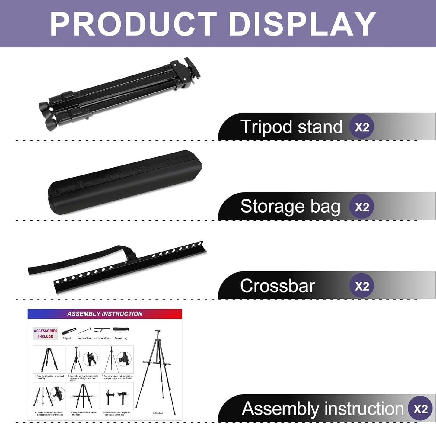 AROIC Art Painting Artist Easel Stand, Painting Display Easel Stand,Portable Adjustable Iron Tripod Display Stand with Bag, Height from 20 to 66 in for Table-Top/Floor Drawing and Displaying(2 Pack)