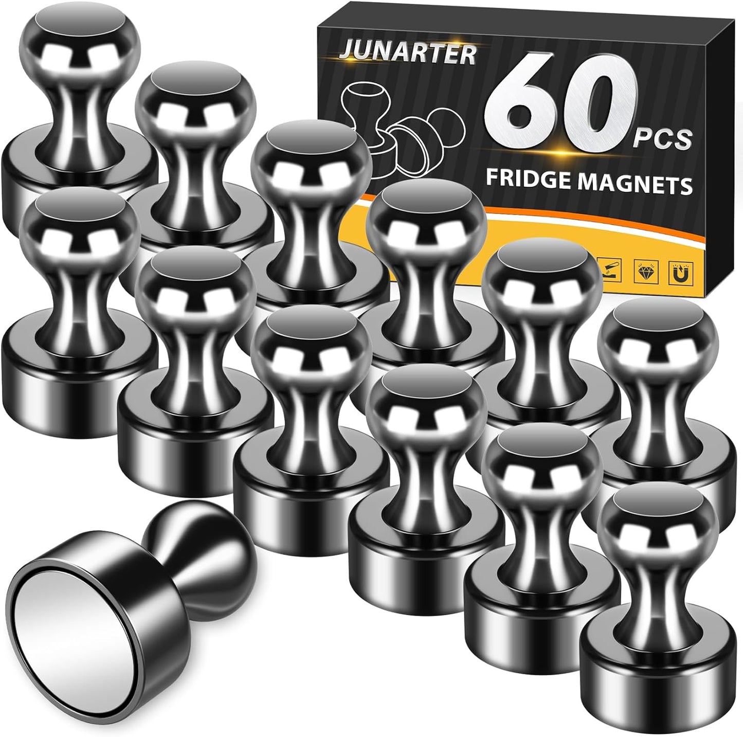 60 Pack Fridge Magnets - Whiteboard Push Pins, Small Neodymium Refrigerator Magnets, Cute Adult Magnets for Office, Kitchen, School, Locker, Map