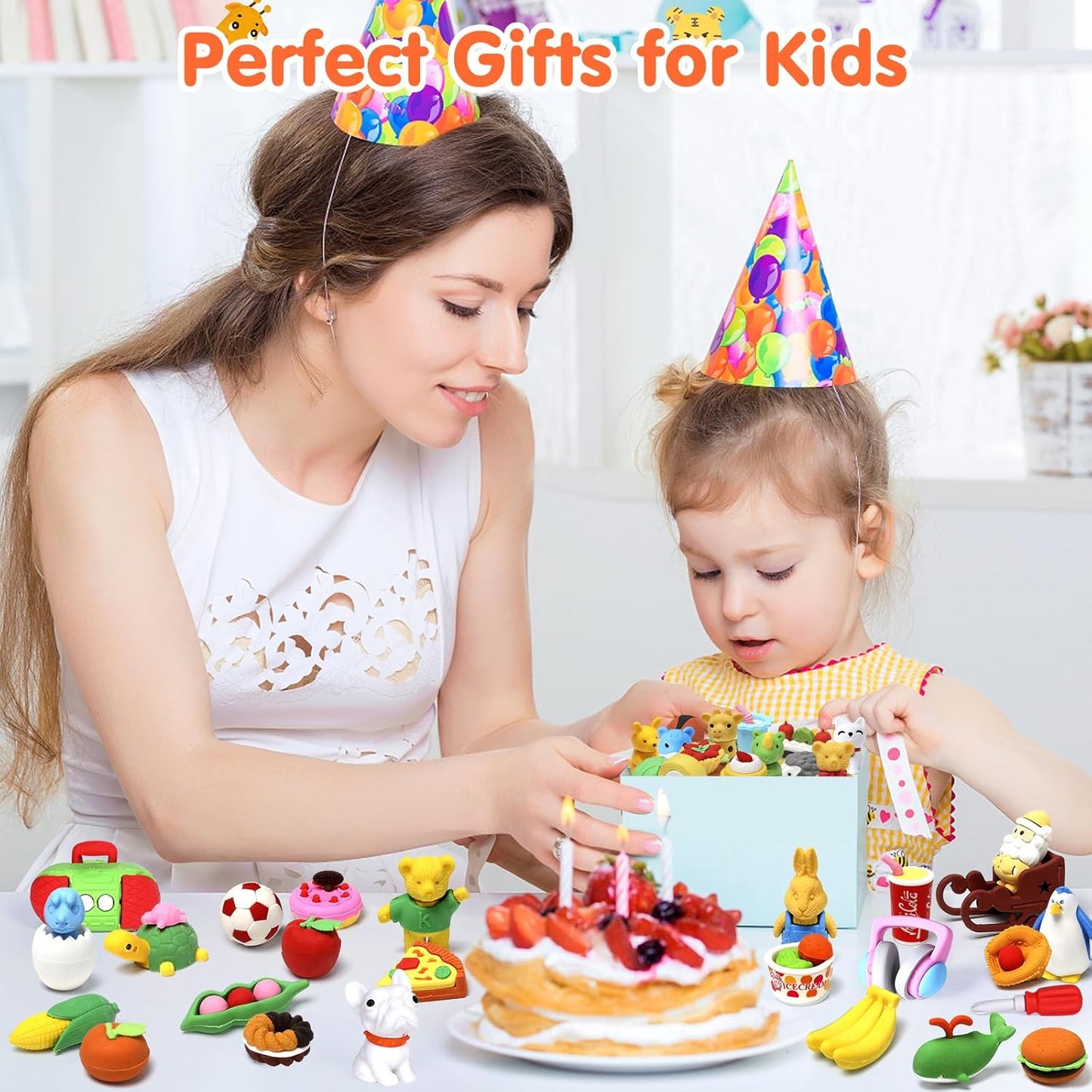 90 Pack Animal Pencil Erasers for Kids, 3D Mini Puzzle Take Apart Erasers, Desk Pets & Treasure Box Toys, Bulk Party Favors, Classroom Prizes, School Supplies, Gift for Boys & Girls