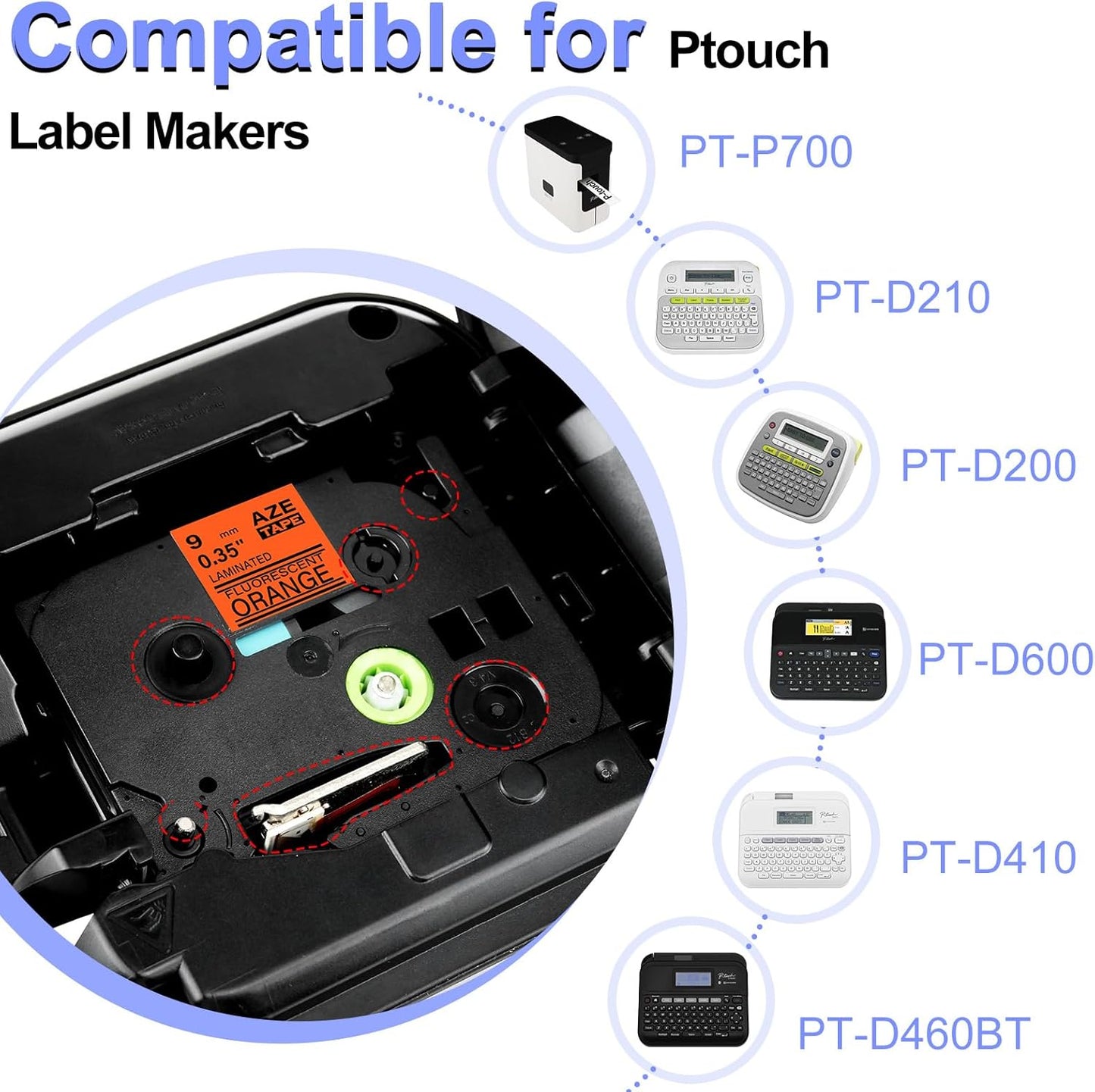 2 Pack Compatible for Ptouch TZe-B21 TZ-B21 TZe TZ Label Tape 9mm 0.35'' Laminated Black on Fluo Orange Label Maker Tape for PT-9700PC PT-1880 PT-1230PC PT-1280 PT-1800 PT-1830