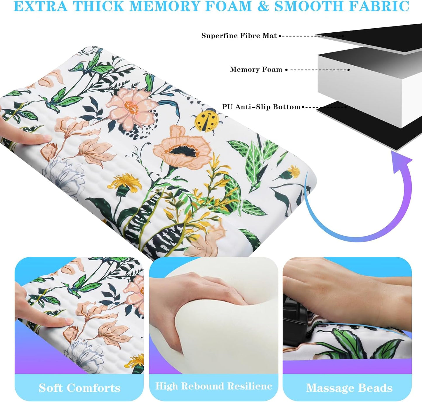 Computer Keyboard Stand with Wrist Rest, Ergonomic Tilted Keyboard Holder - Keyboard Riser with Wrist Pad - Keyboard Tray Support for Office Home - Wild Grass