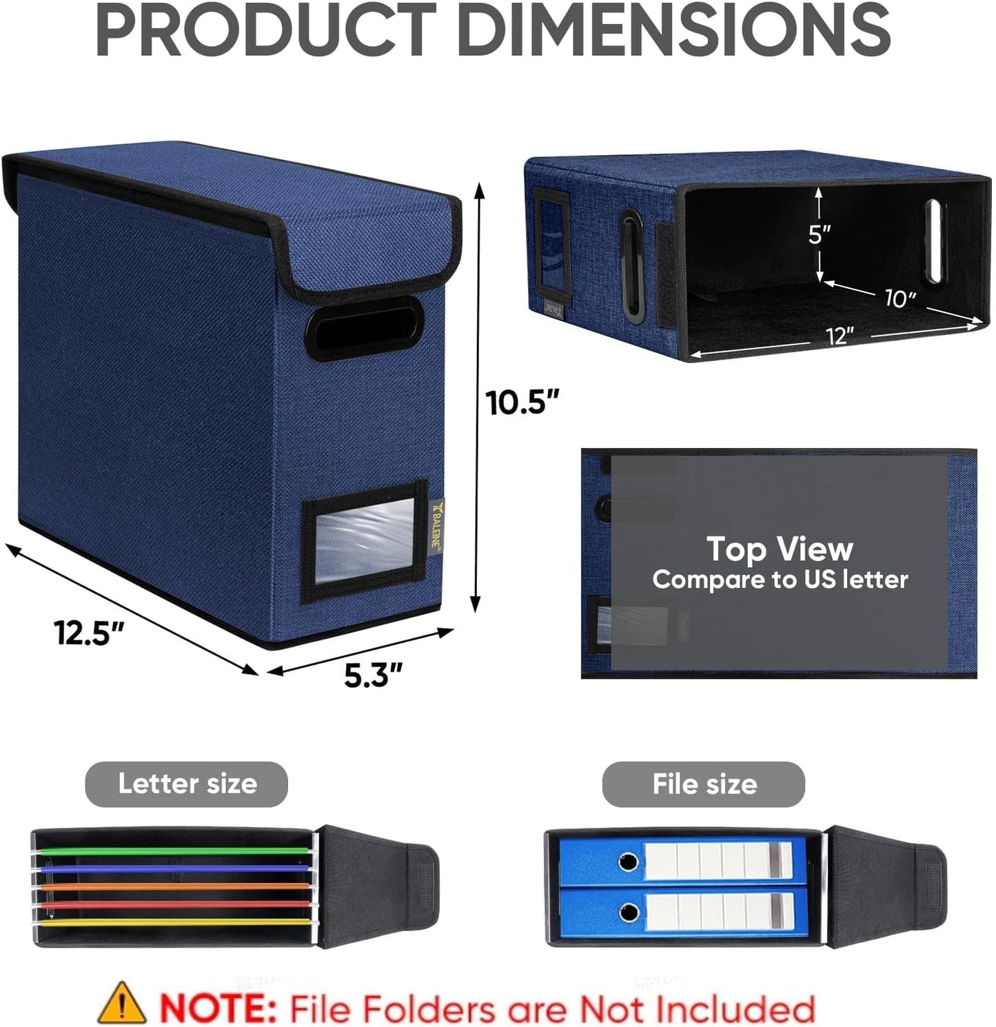 BALEINE File Organizer Box with Lid, Collapsible File Folder Organizer with Plastic Slide, Hanging File Folder Box for Office Document Storage (1 Pack, Blue, S)