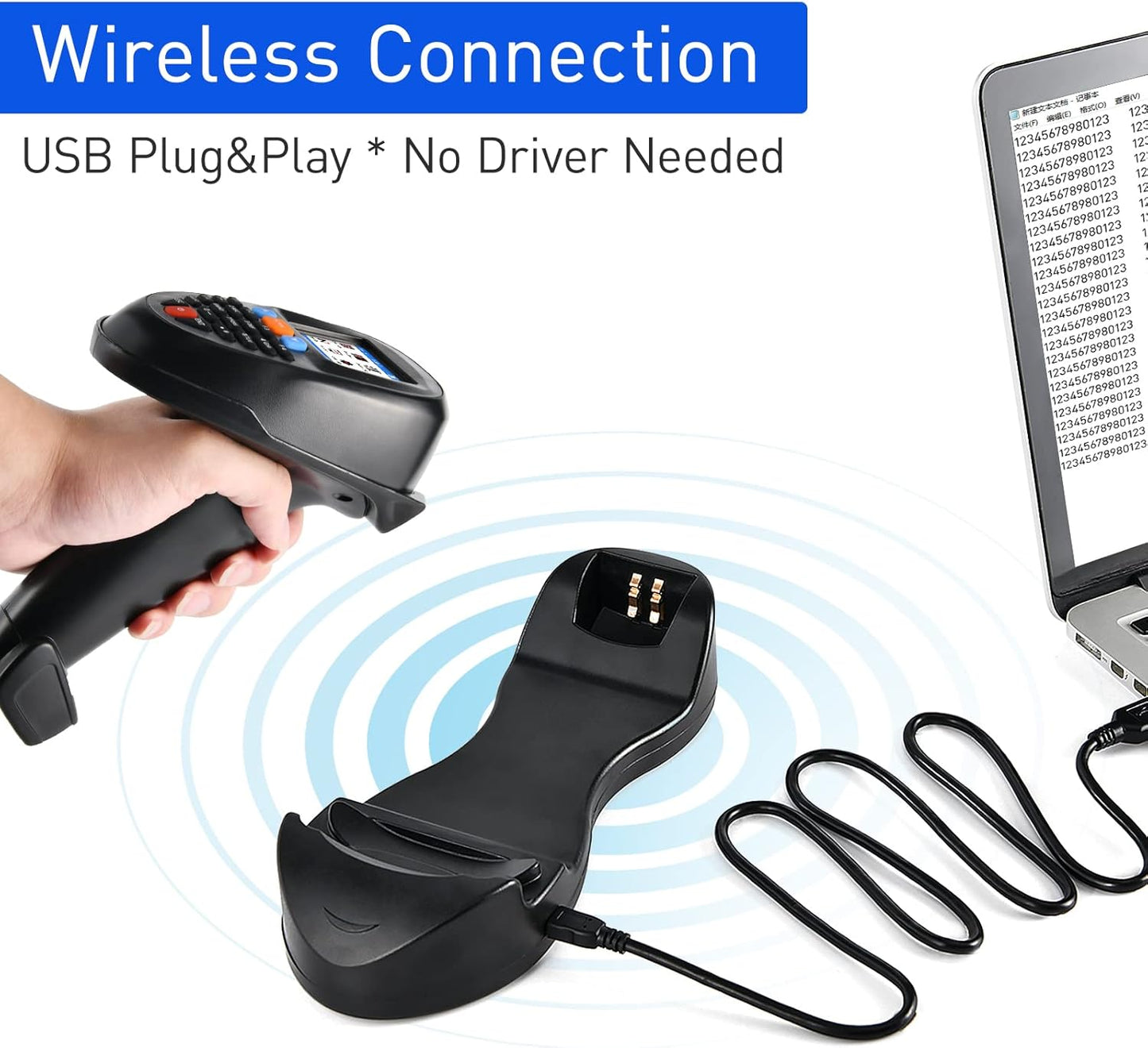 1D 2D Barcode Scanner Wireless, JRHC Portable Inventory Scanner & Data Collector Data Terminal PDT Inventory Device with Long Transmission Distance 2.4G Wireless Bar Code Reader with 2.2" LCD Screen