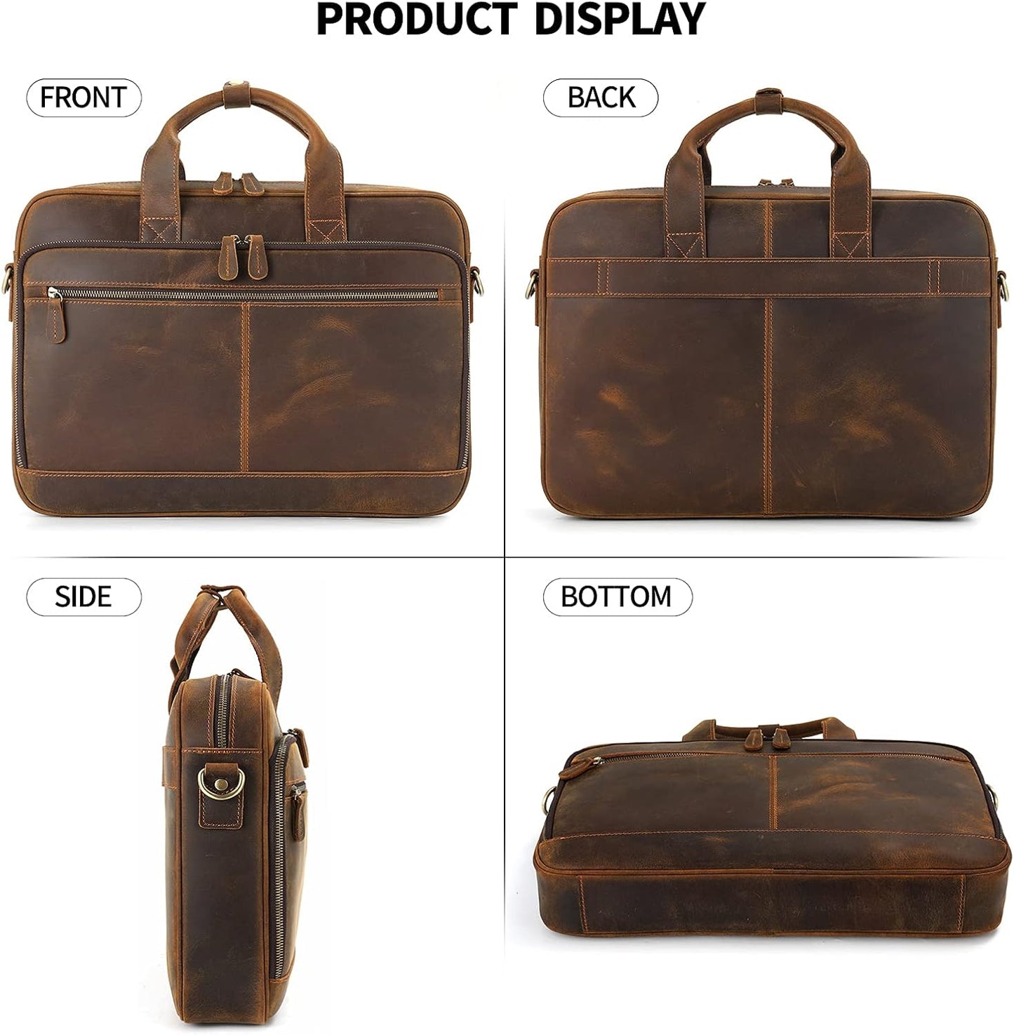Jack&Chris Leather Briefcase for Men,Business Travel Laptop Messenger Bags
