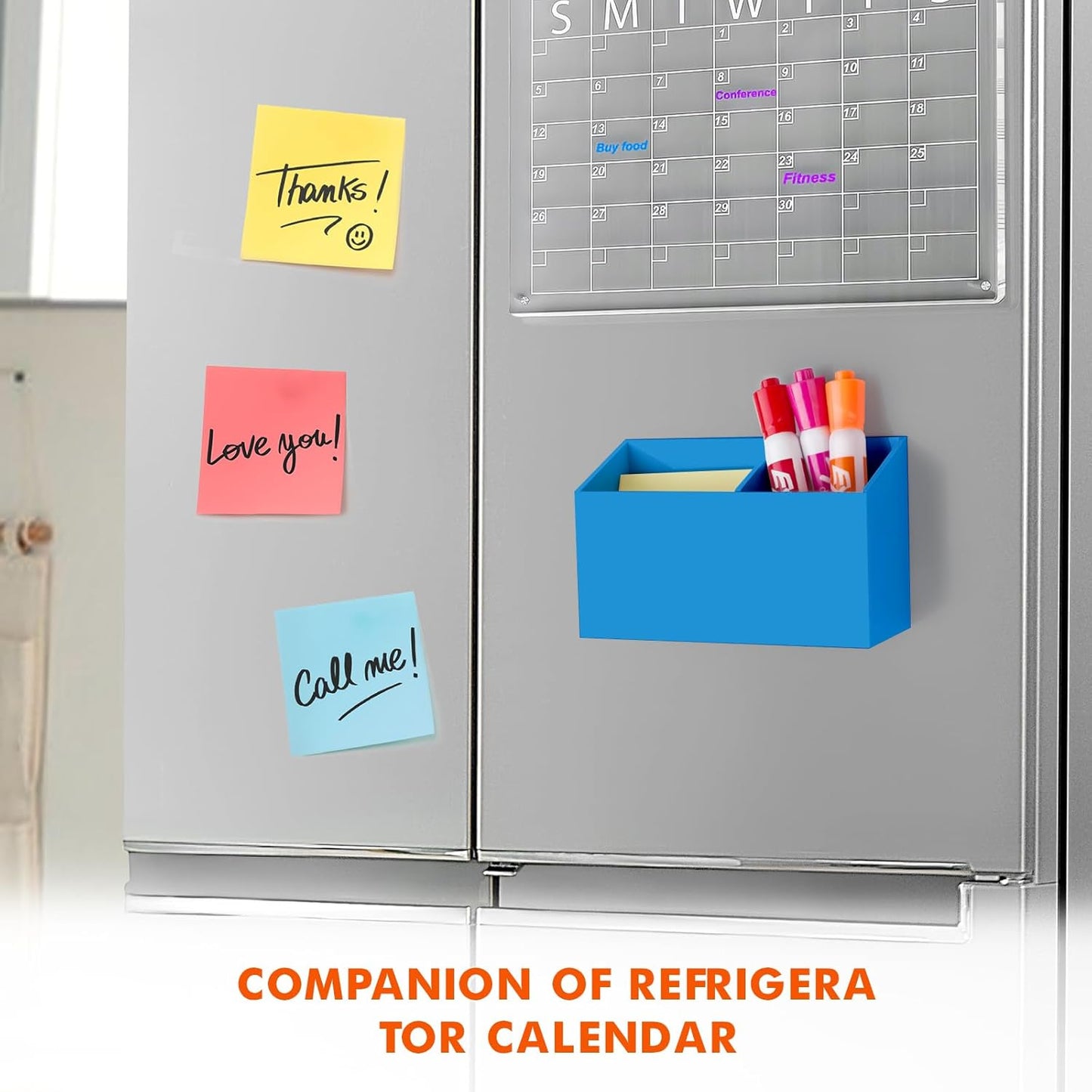 BEYGORM Magnetic Dry Erase Marker Holder for Whiteboard,Non-slip Acrylic Magnet Pen Holder for Fridge Refrigerator,Locker Organizer for Work,Locker Accessories,Pencil Cup for Desk(Blue)