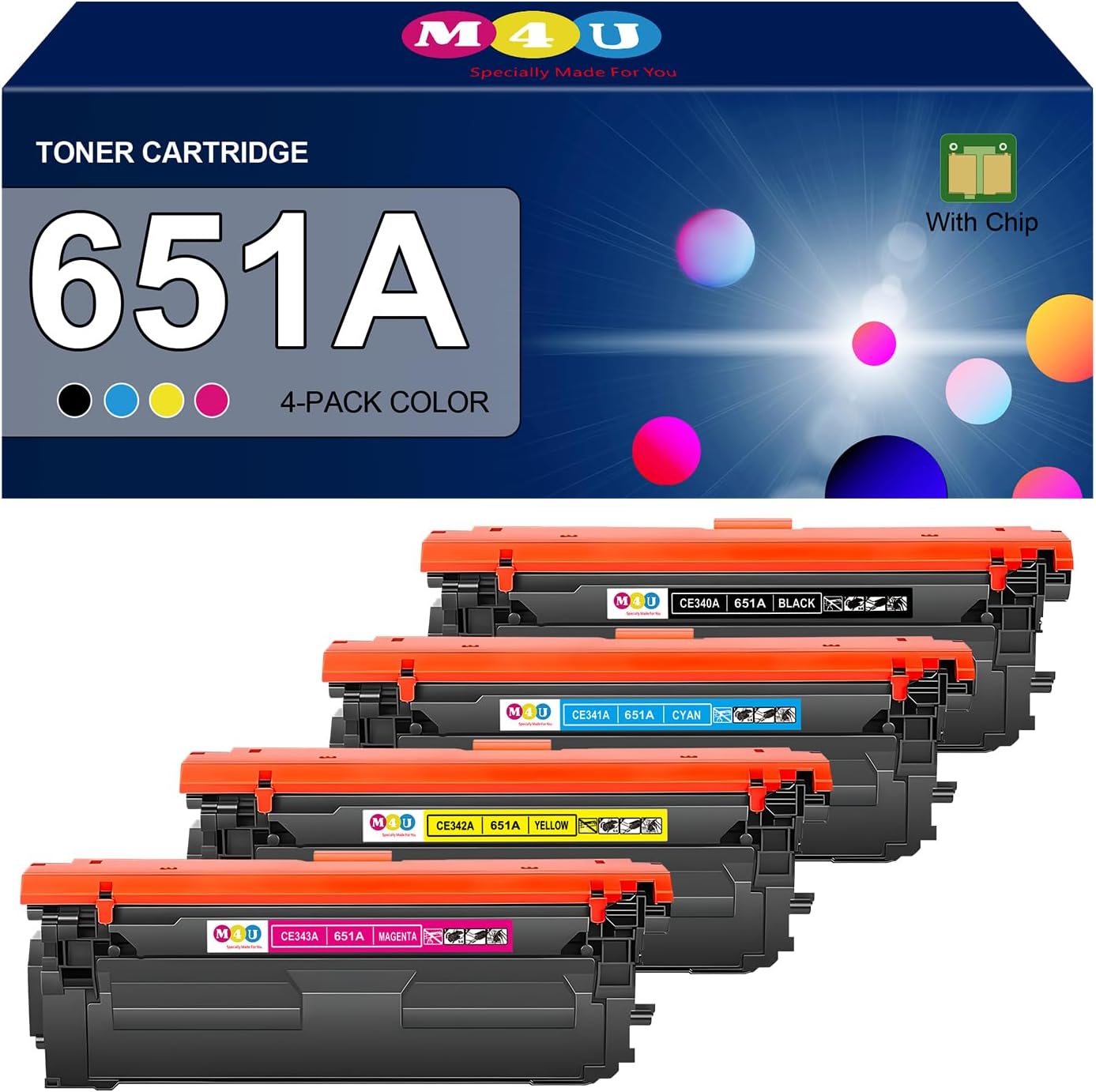 651A Toner Cartridges 4 Pack Compatible with 651A CE340A CE341A CE342A CE343A Toner Color Enterprise 700 MFP M775f M775z M775dn Printer Ink (Black, Cyan, Magenta, Yellow)