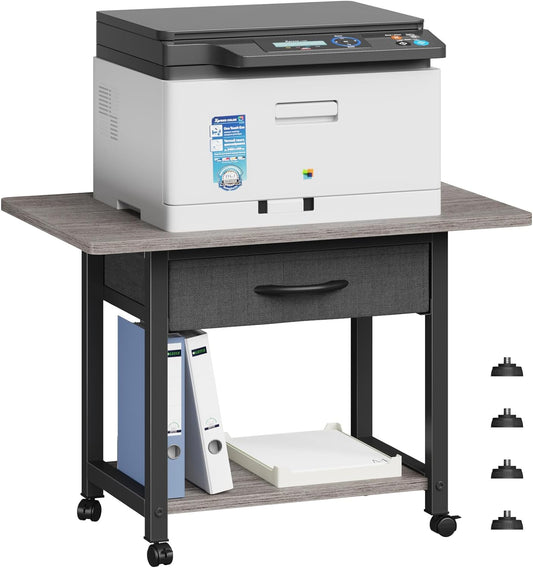 22"x15" Large Printer Stand with Storage Drawer, 2-Tier Under Desk Printer Table for Home Office, Printer Cart fit Fax Machine/3D Printer/Scanner(Gray)