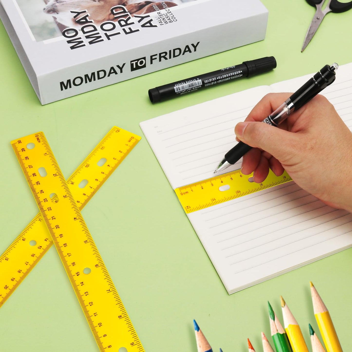 200 Pack 12 Inch Plastic Rulers Bulk, Yellow Plastic Ruler, Yellow Ruler with Dual-Scale Measurement, Easy to Store, for Home, Office, Practical Use by KUKLIPJIM