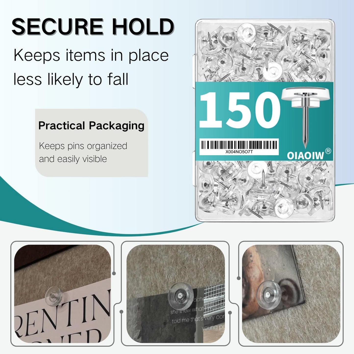 150 PCS Flat Clear Short Push Pins for Wall Thumb Tacks for Walls Flat thumbtacks Push pin for Bulletin Board Shadow Box Display Thumbtack for Cork Board