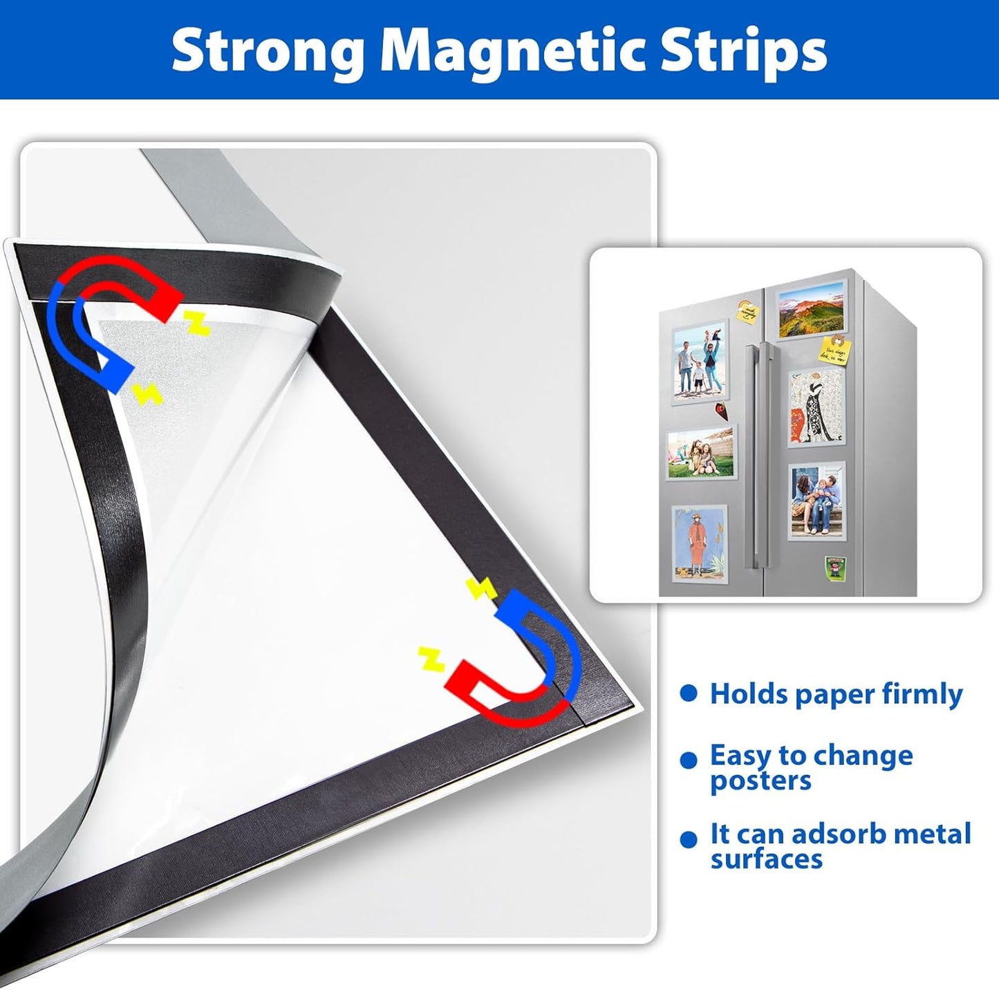 5Packs Magnetic Sign Holder, 11x17 Self Adhesive Display Frame With Strong Magnetic Frame and Clear PVC for Office, Store, Home, Door, Window, Refrige Paper Holder, Silver