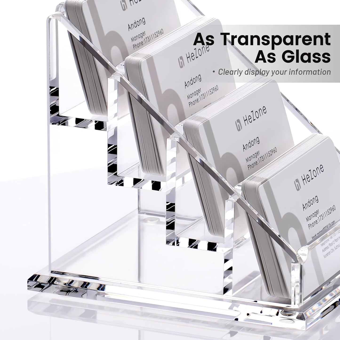 Acrylic Card Holder Clear Horizontal Business Card Organizer Stand for Desk 4 Slots 4 Tier Business Cards Stand for Women and Men,Office Desk Accessories,Organize 200 Cards-1 Pack(4Slots-H)