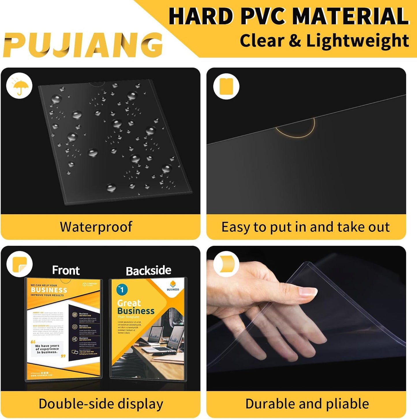 10 pack Magnetic Sign Holder 8.5 x 11 Wall Mount | Adhesive Document Frame for Posters, Menus, Notices | Rigid Plastic Sheet Protector with Strong Magnet Strips & Adhesive Tape | for Office Door, Retail Glass, Metal Surfaces