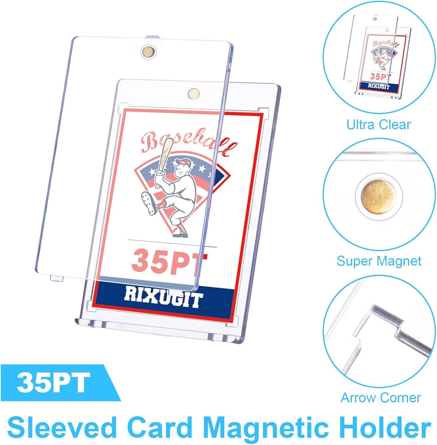 25-Pack Sleeved Card Magnetic Holders - 35pt Magnetic Card Case, Fits Sleeved Card First, One Touch Card Holder, Inner Size 2.63″×3.70″, Clear Hard Case for Trading Cards, Sports Card, Games Cards ﻿