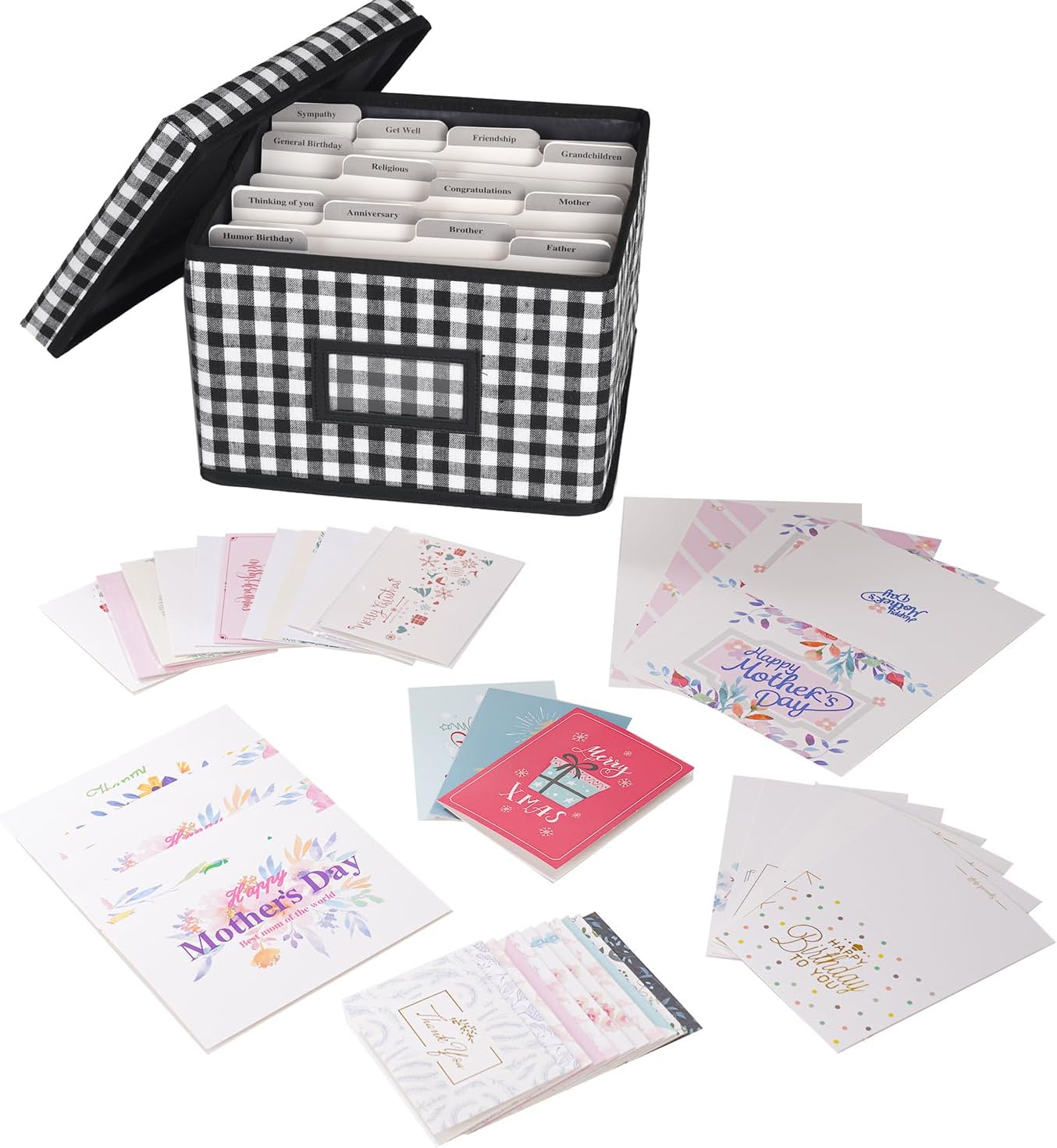 Greeting Card Organizer and Storage Box with 15 Adjustable Dividers, Stores 140+ Cards, Suitable for Storing Greeting Cards, Envelopes, Stickers, Photos, Notecards and More