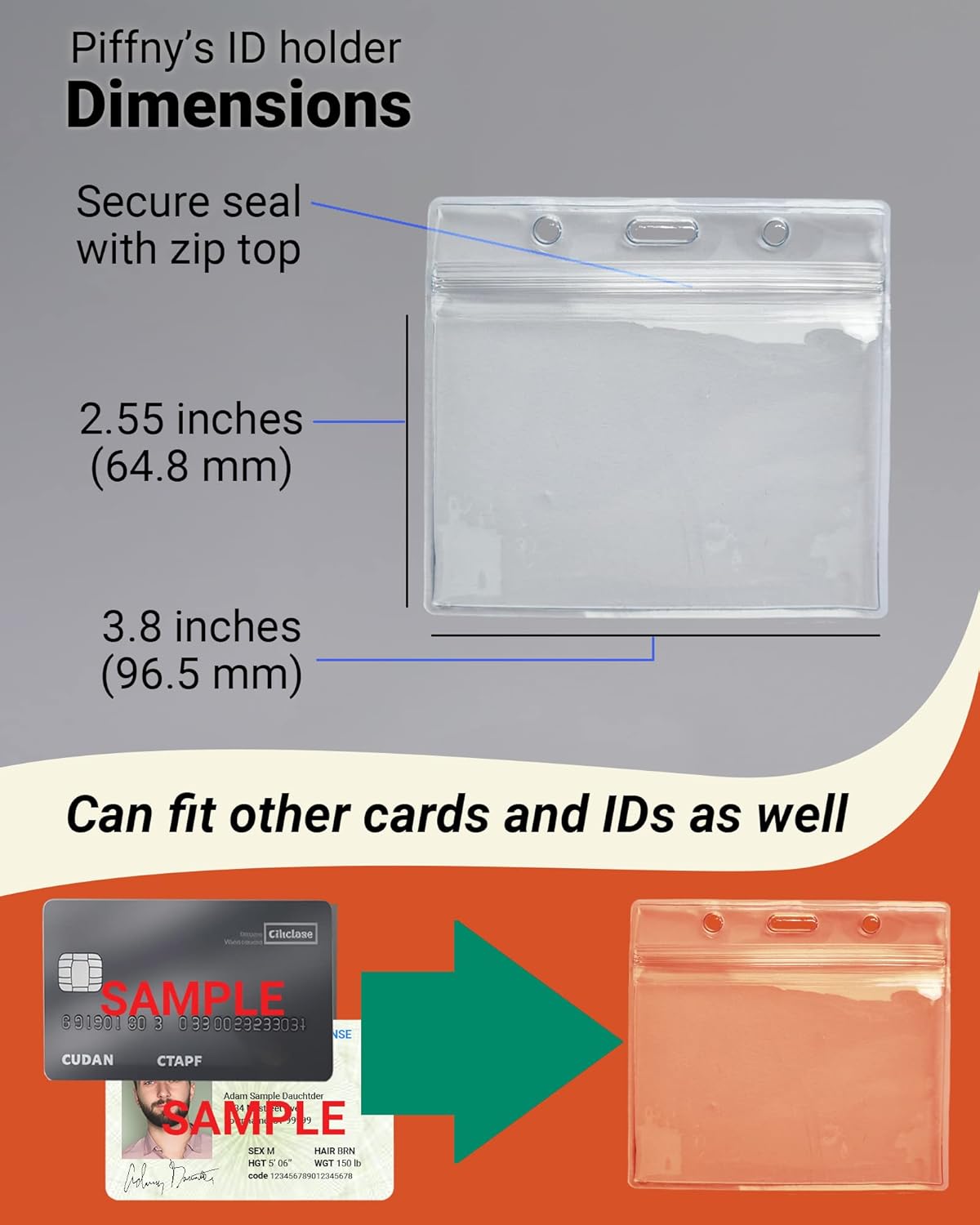 Clear ID Holder for Lanyard - ID Card Holder Waterproof (Inches, 3.5 x 2.25 Horizontal 100 Pack)