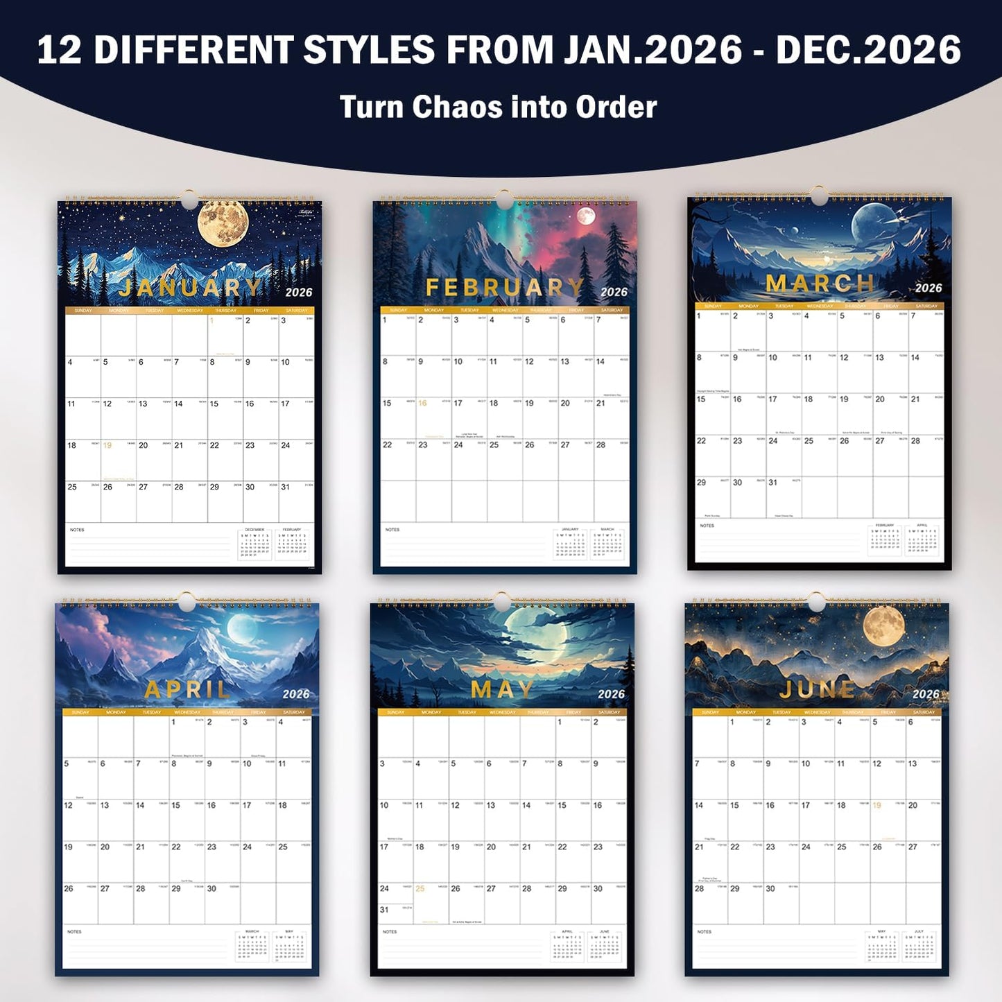 2026 Wall Calendar - 2026 Calendar, JAN 2026 - DEC 2026, 12" x 17", Large Calendar 2026 with Twin-wire Binding, Notes, Perfect 2026 Wall Calendar 12 Month for Organizing