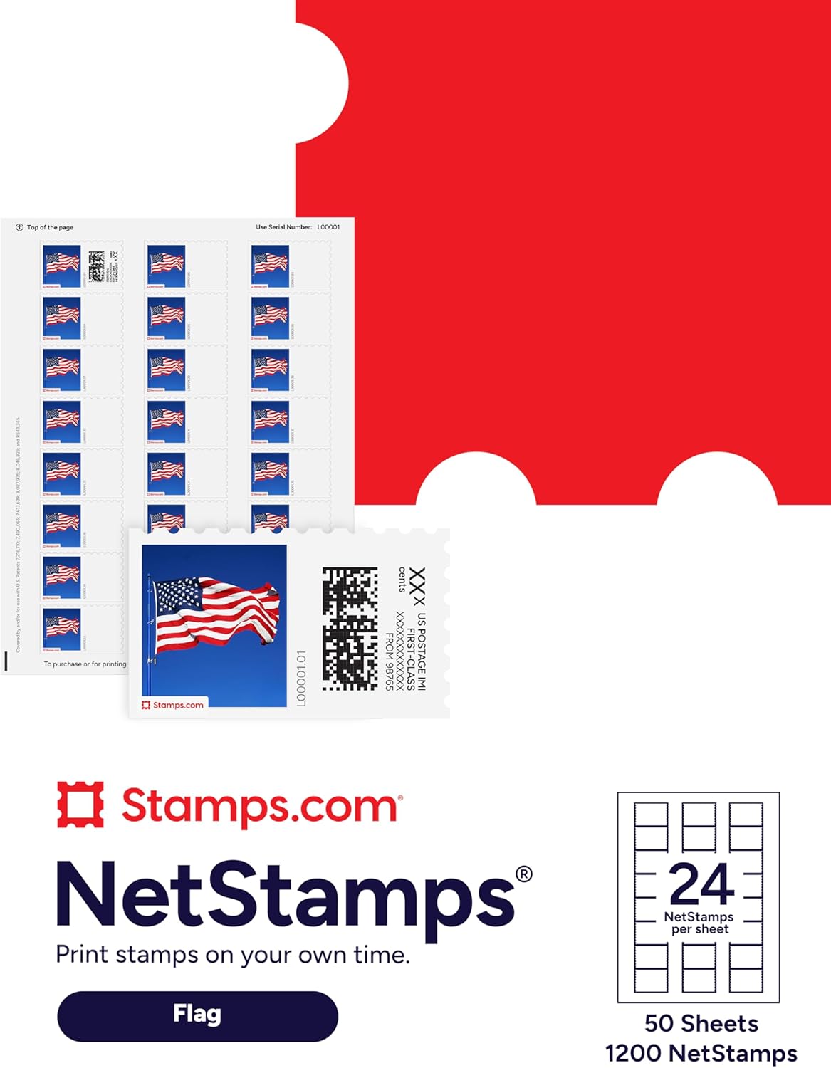 Fall River NetStamps 1200-Pack (50 Sheets) Printable Postage Labels (Stamps.com Subscription Required) - Print Approved Postage - Inkjet & Laser Printers - Business, Personal, Home