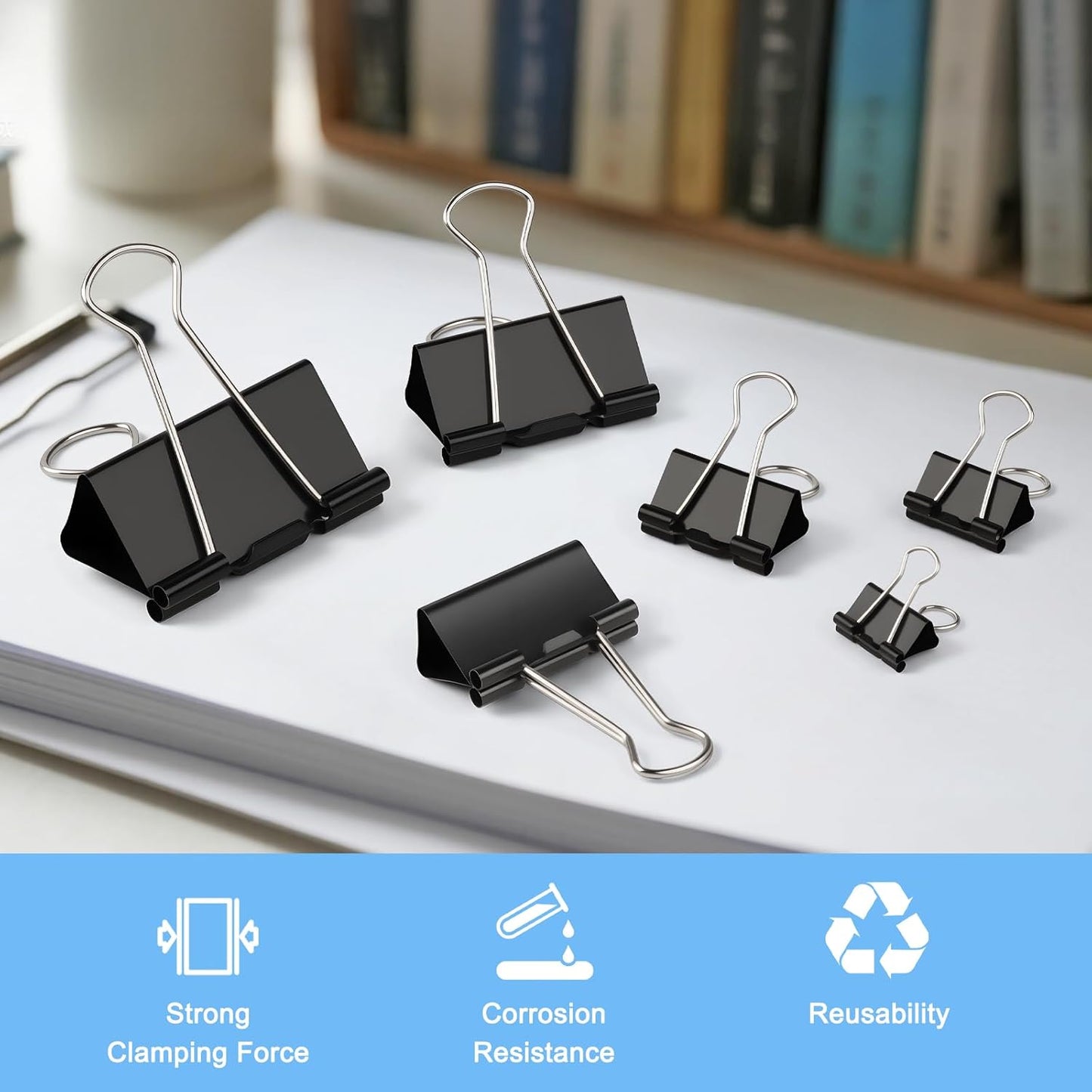 228 PCS Binder Clips Paper Clamps Assorted Sizes,Extra Large Medium Small Mini and Micro,Black Metal Paper Binder Clip 6 Sizes for Office, Home and School