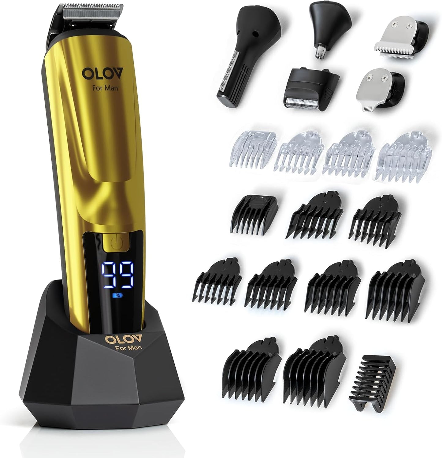 Beard Trimmer, 21 Piece Mens Grooming Kit and Hair Clipper, Cordless Rechargeable Electric Razor for Beard, Face, Nose, Hair Trimmer, Gold