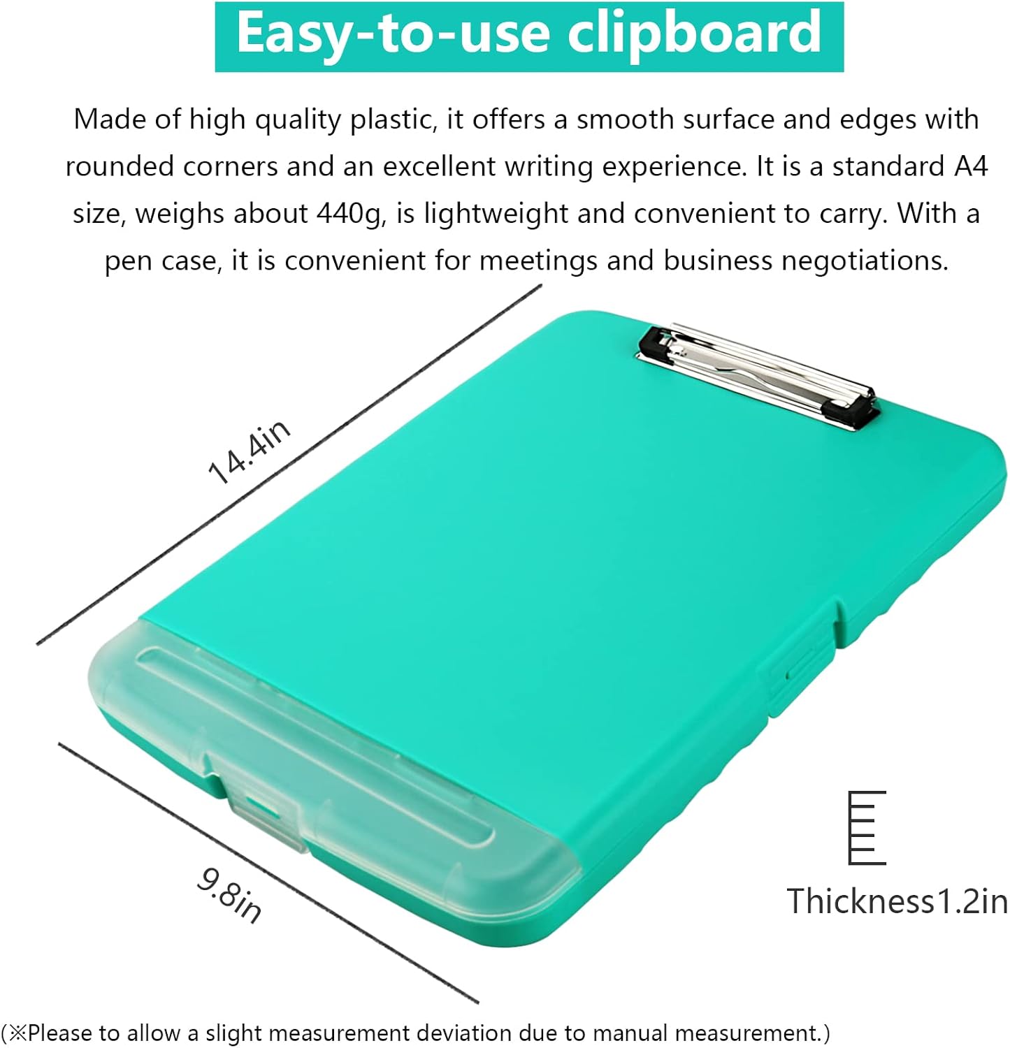 Clipboard with Storage, A4 Binder Nursing Clipboards with Pen Holder, Heavy Duty Storage Clipboard with Low Profile Clip, Clipboards Folder Side-Opening, Smooth Writing Clip Board (Mint Green)