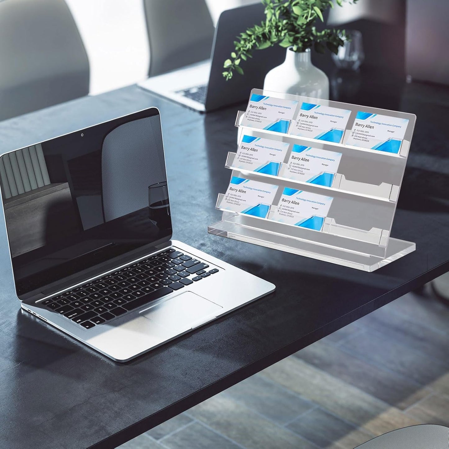 Business Card Holder for Desk 9 Slots Freestanding Acrylic Business Card Holder Display Stand Multiple Organizer for Office Meeting Exhibition Home