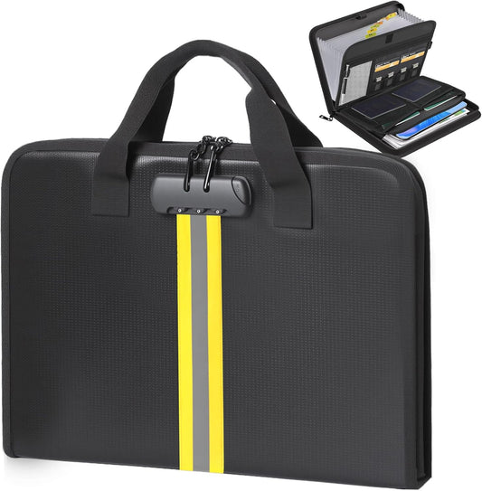 Accordion File Organizer with Combination Lock,Fireproof Expanding File Folder with Multi Pockets,13 Pockets Document Organizer with Handle & Labels,Portable Home Travel Safe Storage Letter A4 Files