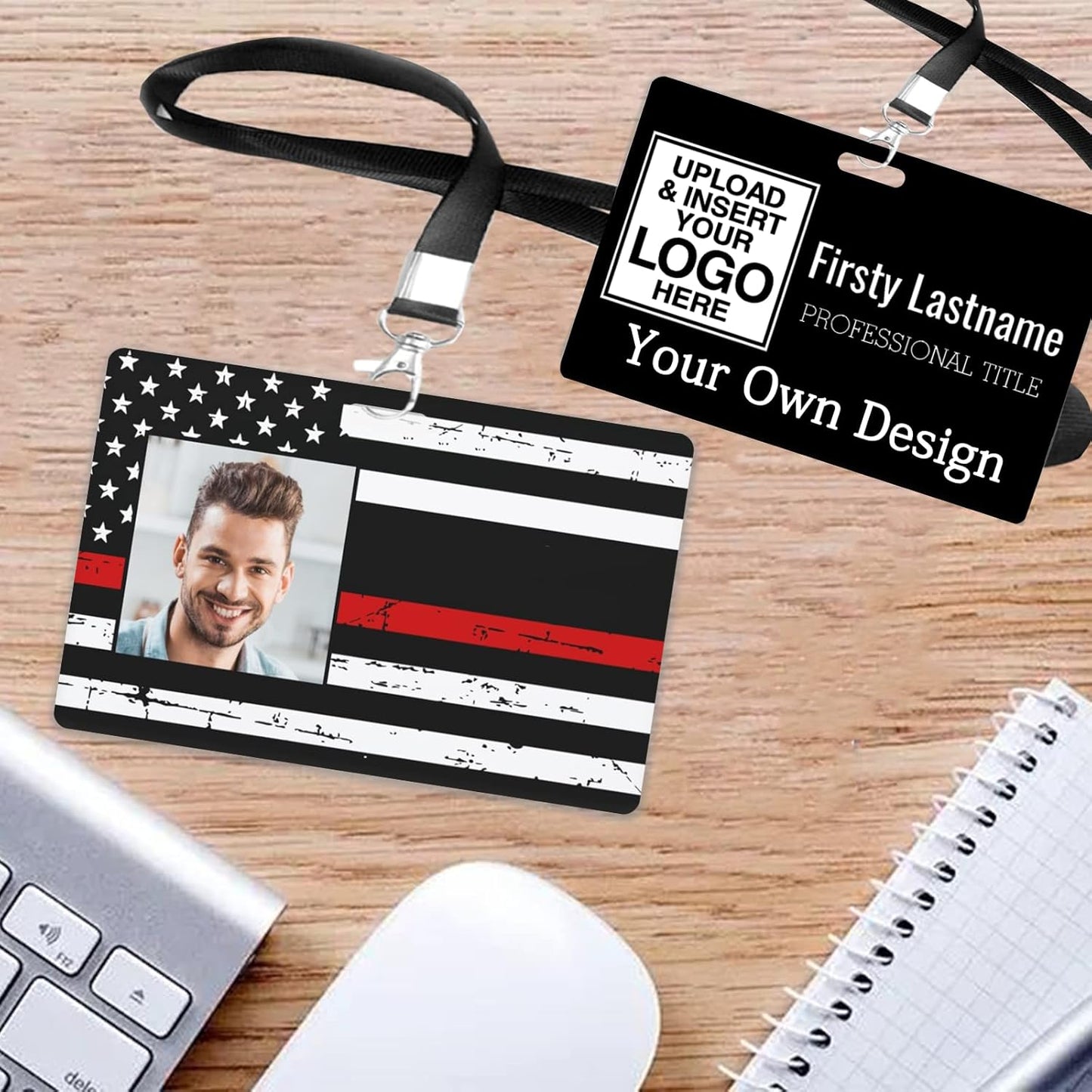 Custom Id Badge, Personalized Employee Photo Identification Card with Lanyard, Durable ID Card for Office Worker Doctor Nurse Student-Horizontal-Template1