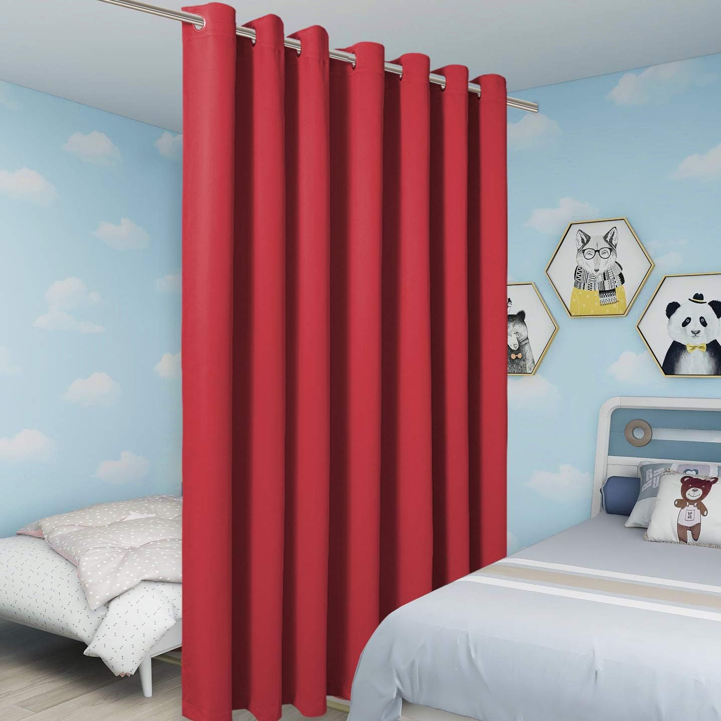 BONZER Room Divider Curtain Total Privacy Wide Blackout Room Darkening Grommet Curtains for Shared Room, 96L x 108W Inch (8L x 9W ft), 1 Panel, Red