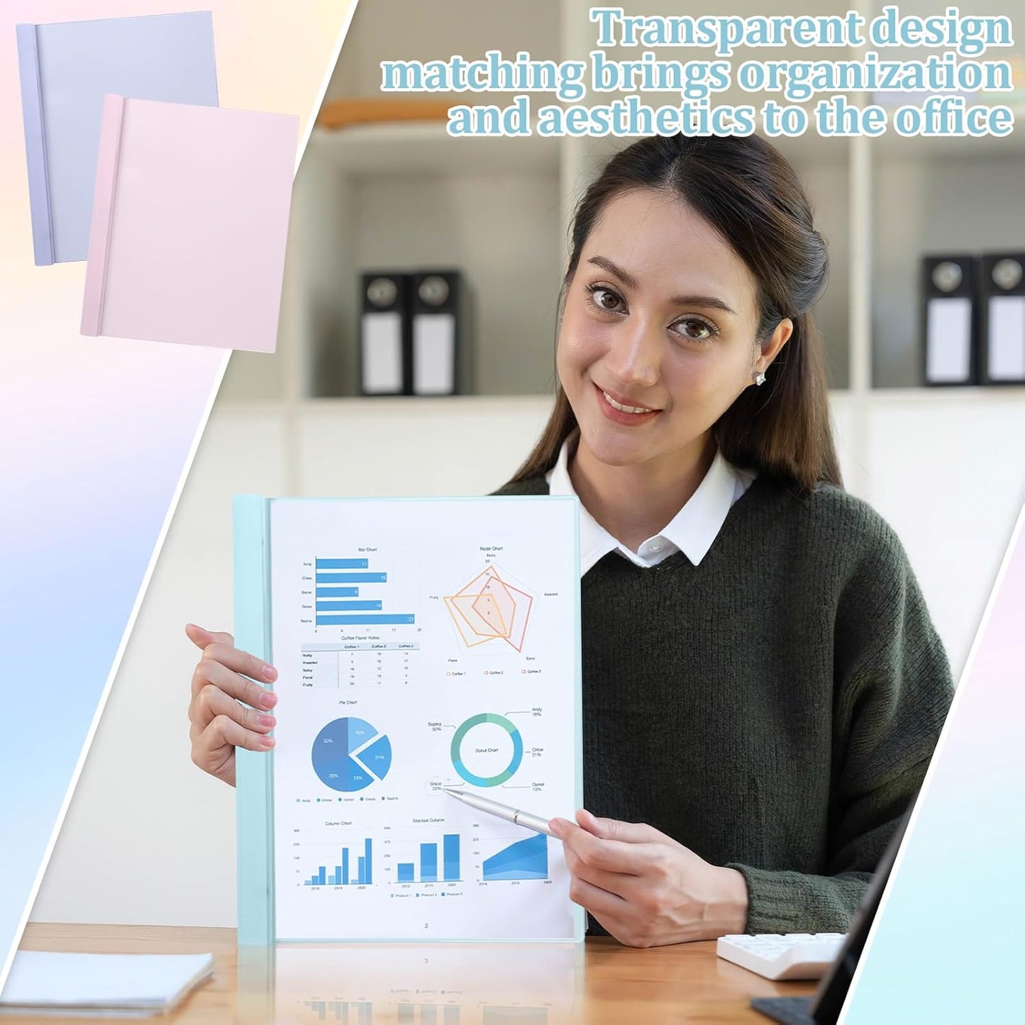 48 PCS Pastel Plastic Report Covers with 3 Prongs Clear Front Presentation Folders 3 Prong Folders for Resume Portfolio Document Report Letter Proposal School Classroom Office Supplies (Pastel)