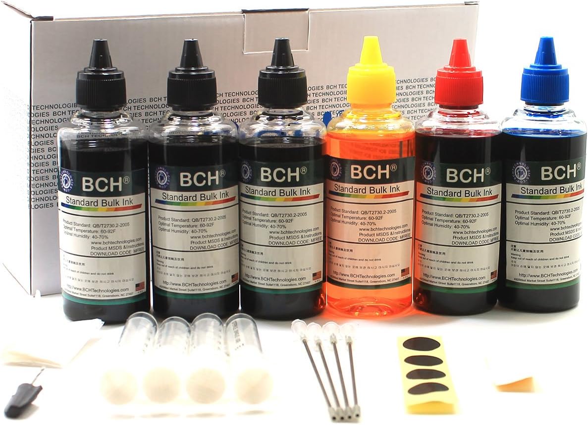 BCH 600ml Printer Ink Refill Kit for Canon Inkjet Printers - Compatible with PG-240 243 245 CL-241 244 246 XL Refillable Ink Cartridges - 6 Bottles x 100ml Bulk Ink Printer Refill
