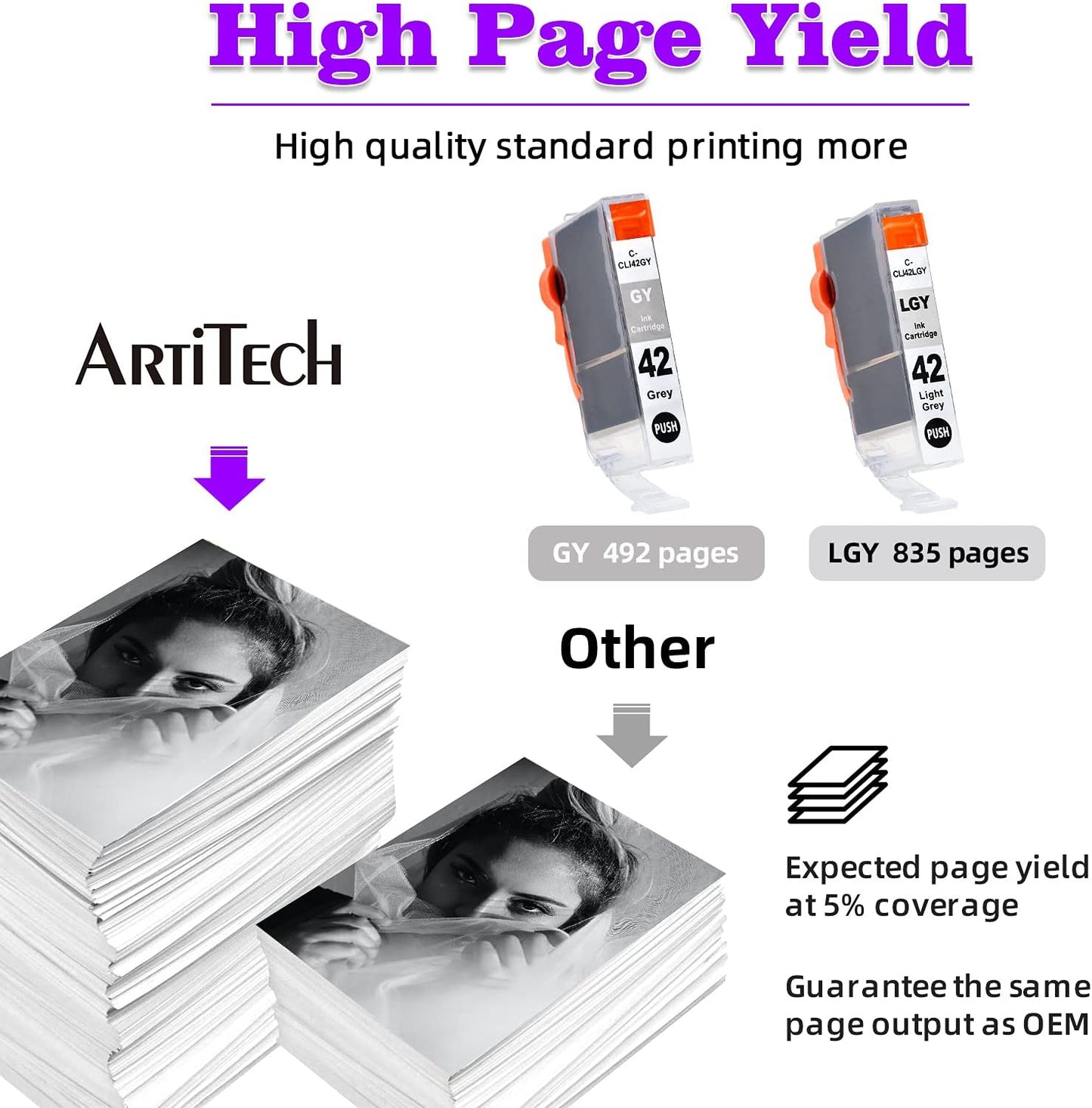 CLI-42 Pixma Pro-100 Ink Replacement for Canon CLI42 GY CLI-42 LGY Compatible Ink Cartridge Use for Pixma Pro-100 Pro-100s Printers 4 Value Pack (2 Gray, 2 Light Gray)