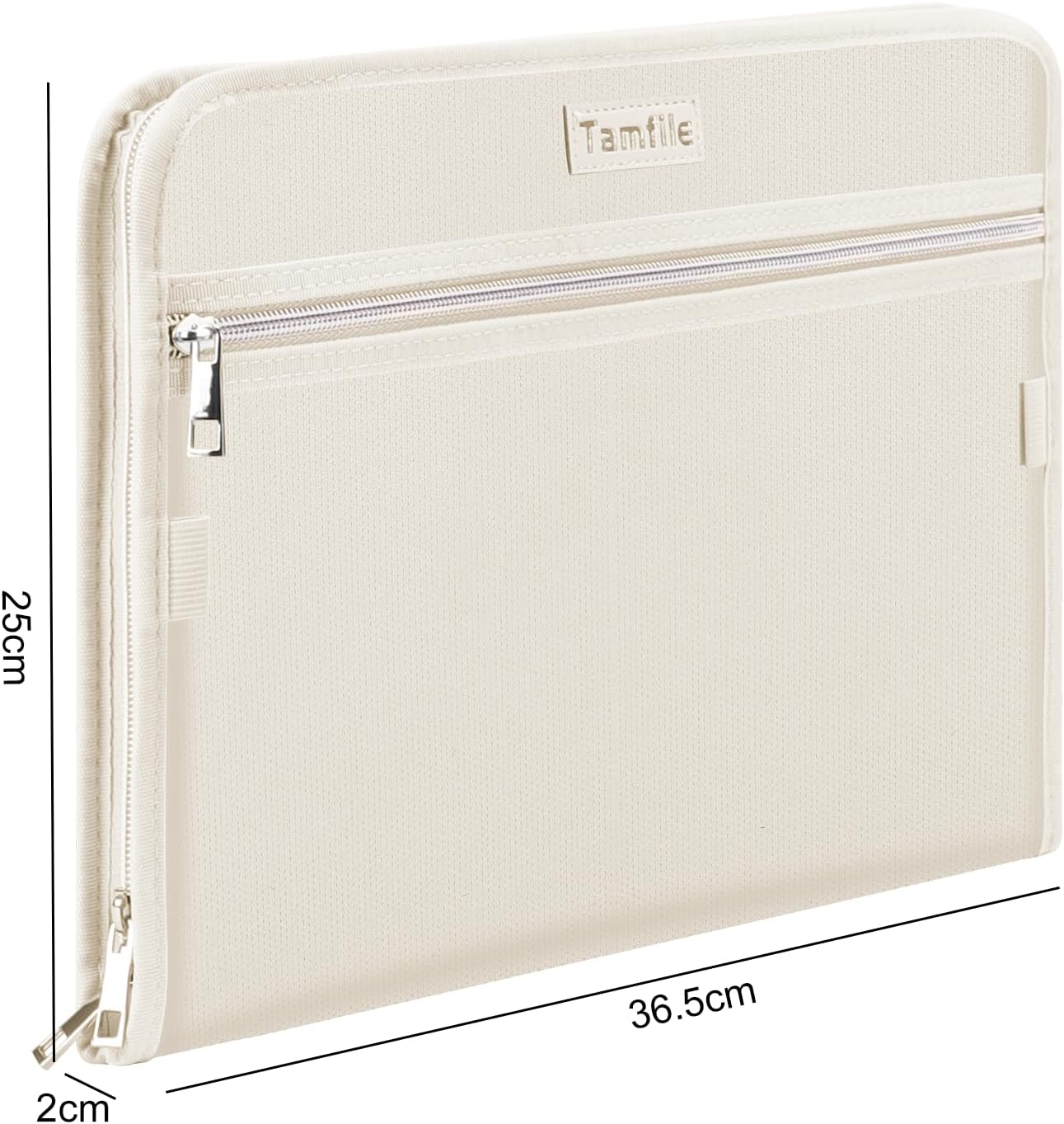 Fireproof Safe Waterproof Accordion File Bag Folder Expanding Filing Folder with 14 Multicolored Pockets, A4 Letter Size, Document Organizer Holder and Color Labels /2 Zipper (Beige 14.3" x 9.8")
